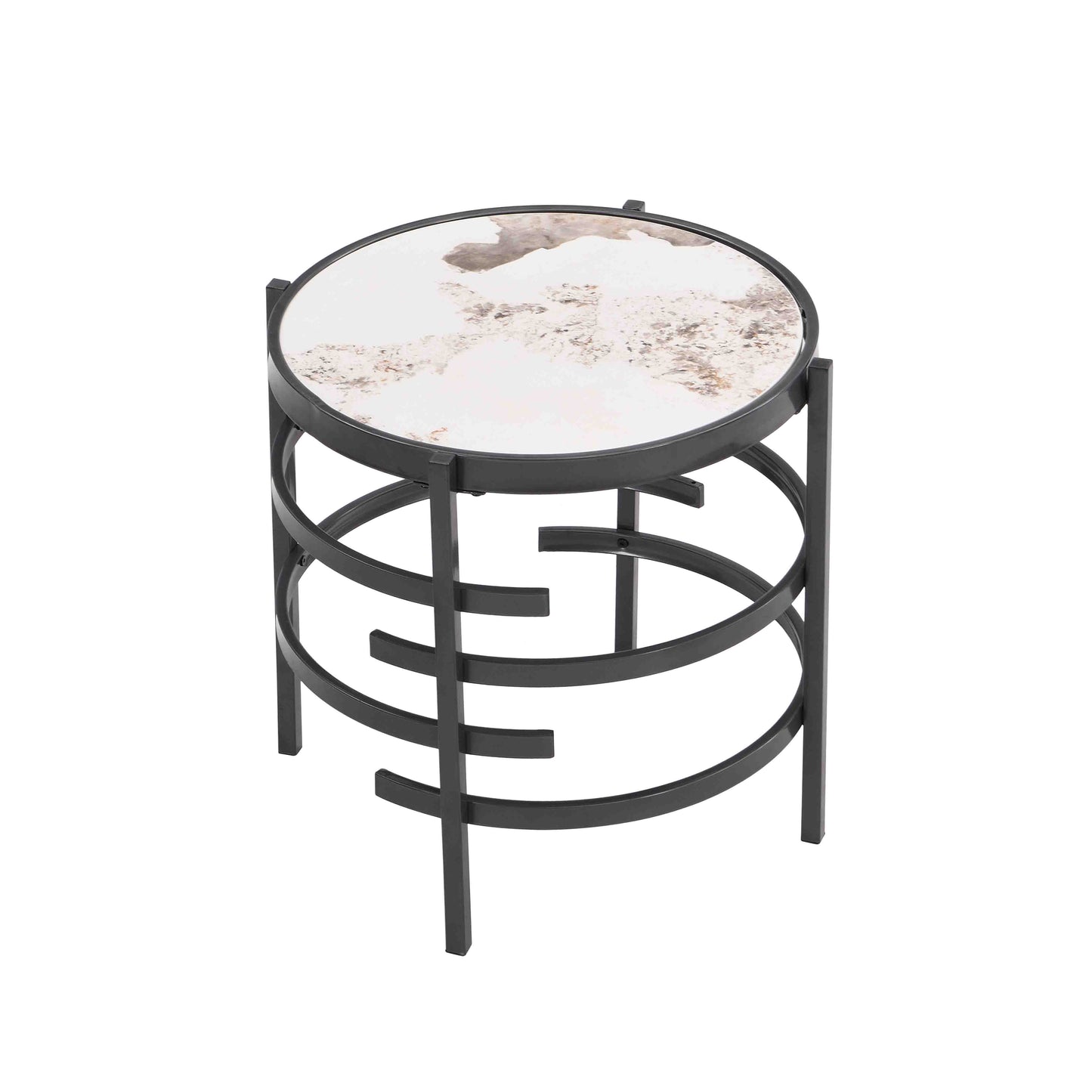 Modern Sintered Stone Coffee Table - Round Metal Frame