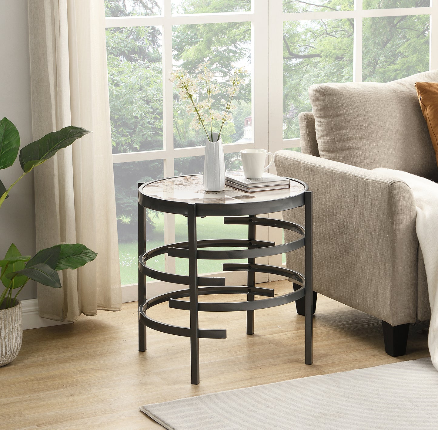 Modern Sintered Stone Coffee Table - Round Metal Frame