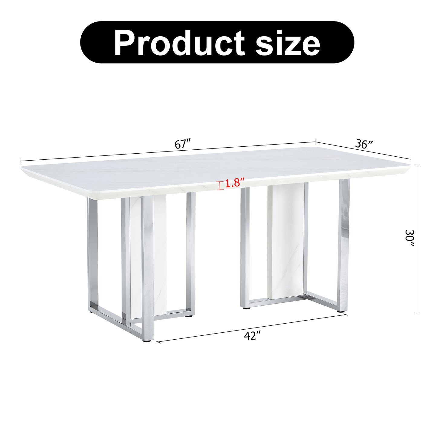 White Rectangular With a Patterned Dining Table. MDF Table and Stainless Steel Frame