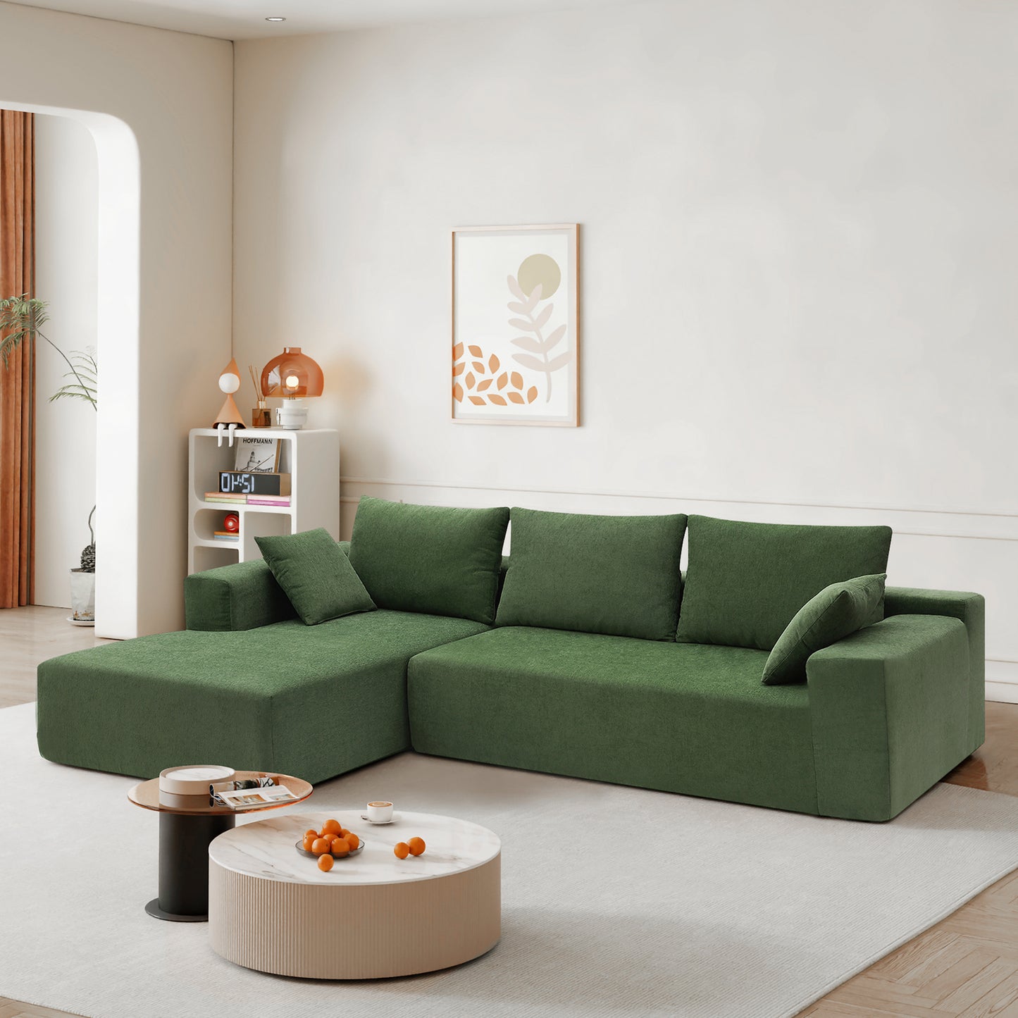 110" Minimalist Modular Sectional Sofa: Wrinkle - Resistant Chenille 3 Color