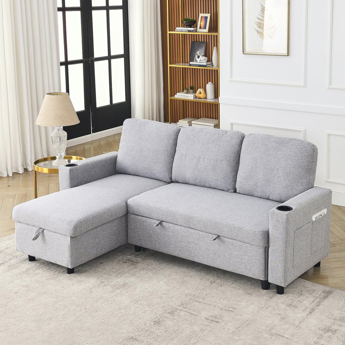 L-Shaped Combo Sofa Bed Reversible Sleeper Combo Sofa with Pullout Bed