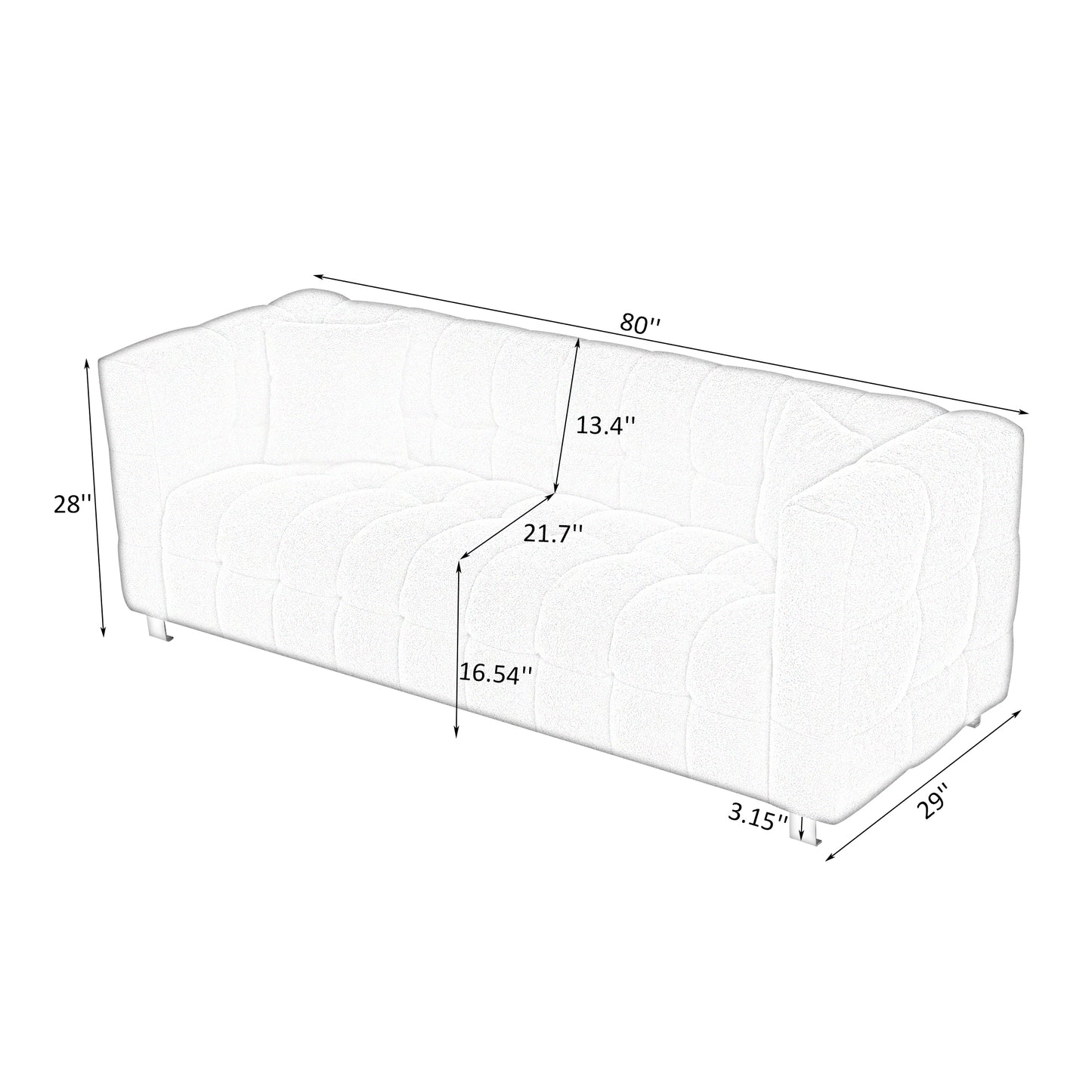 Teddy Fleece Sofa for Living Room or Bedroom, Including Two Throw Pillows & Sturdy Hardware Foot Support