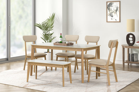 6-Piece Dining Table Set with Table, Bench, and 4 Chairs