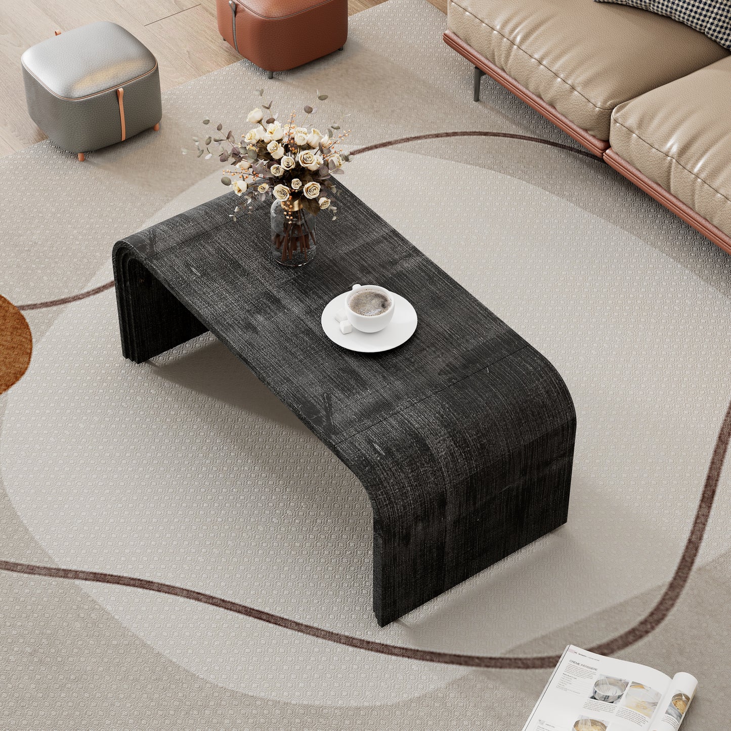 Minimalist Coffee Table with Curved Art Deco Design