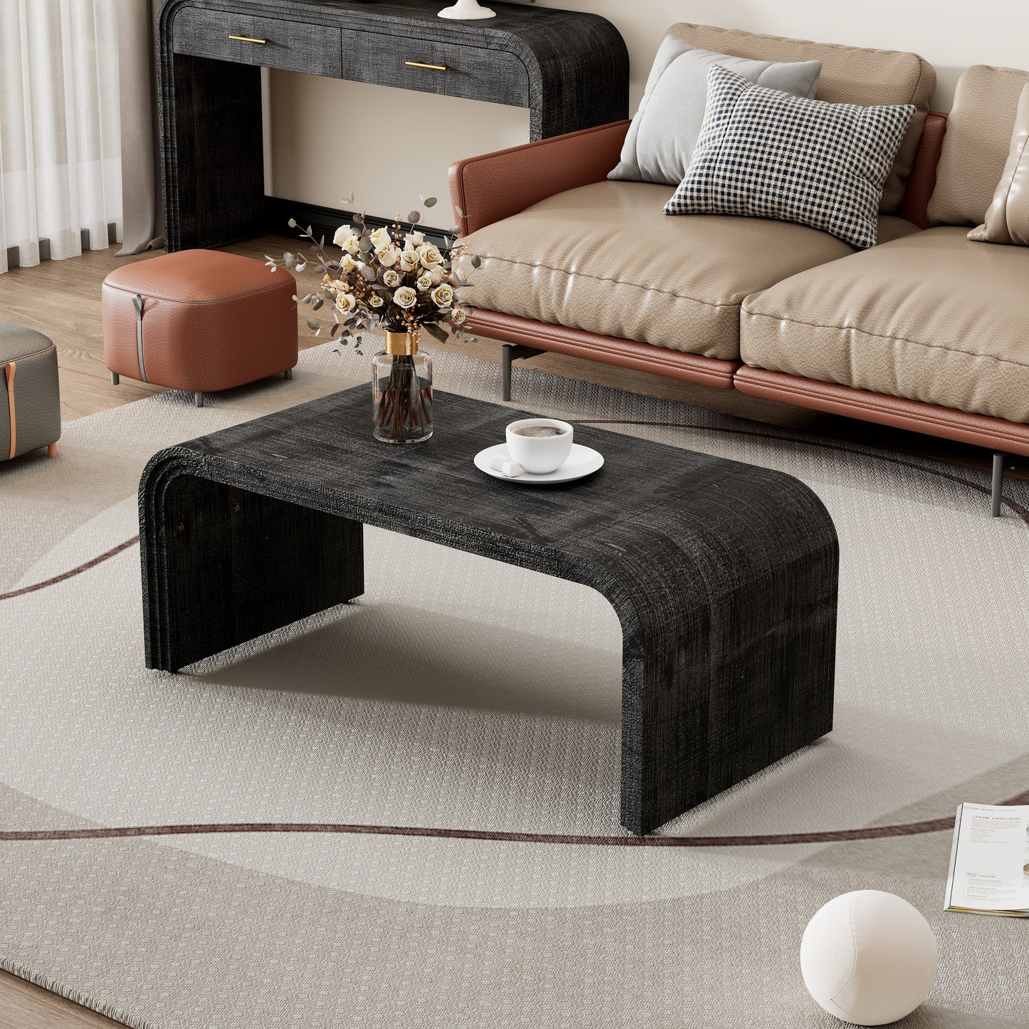 Minimalist Coffee Table with Curved Art Deco Design