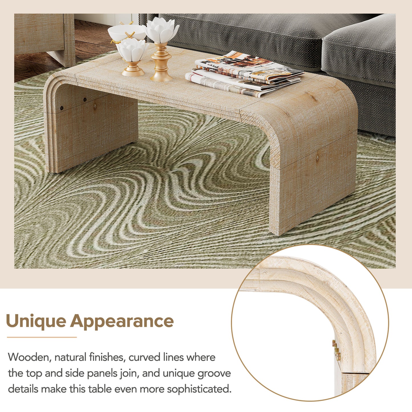 Minimalist Coffee Table with Curved Art Deco Design