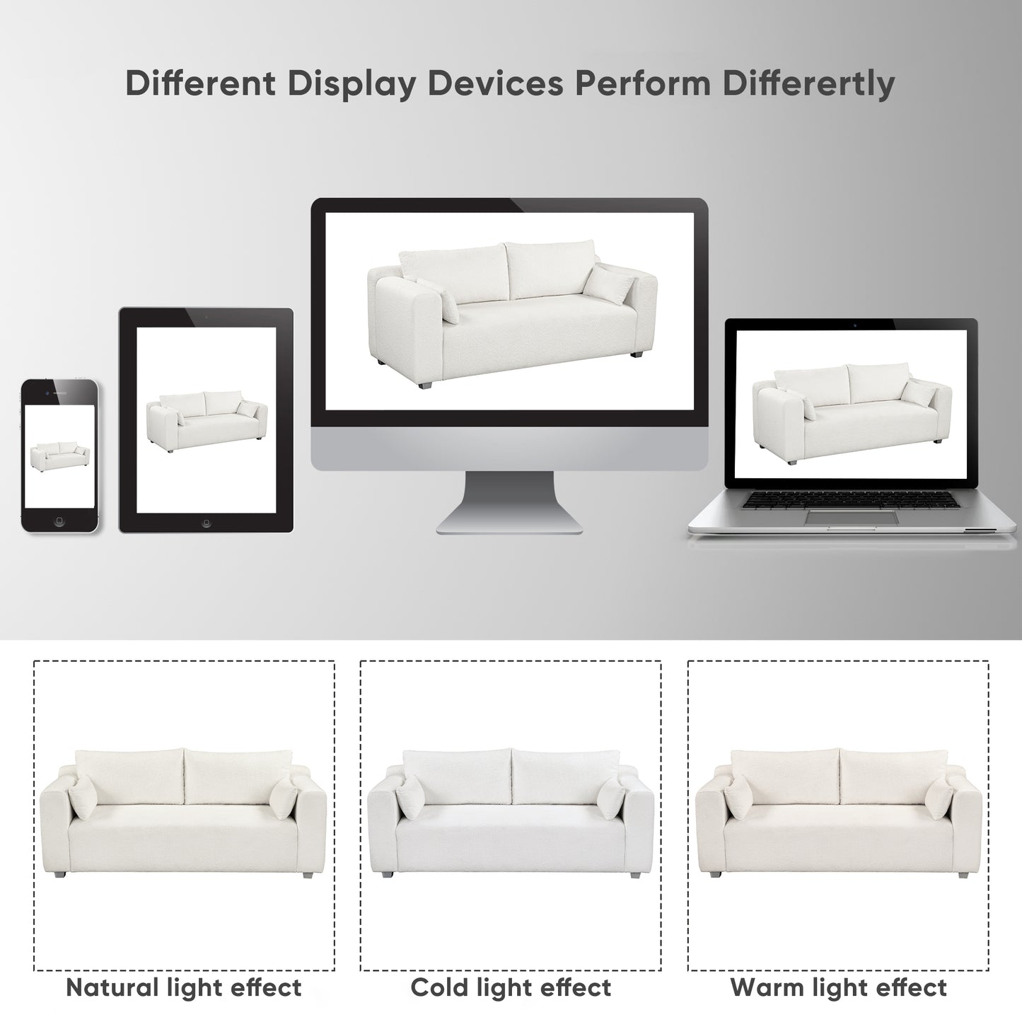 82" Modern Loop Yarn Fabric Sofa: One - Piece Seat, Minimalist 2 - 3 Seat Couch, Easy Install for Living, Bedroom, Apt & Office (2 Pillows)