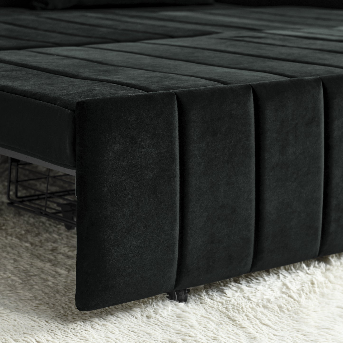 3 - in - 1 Pull - Out Bed Sleeper: Modern Upholstered 3 - Seat Lounge Sofa with Rolled Arms, Copper Nails, and 2 Drawers