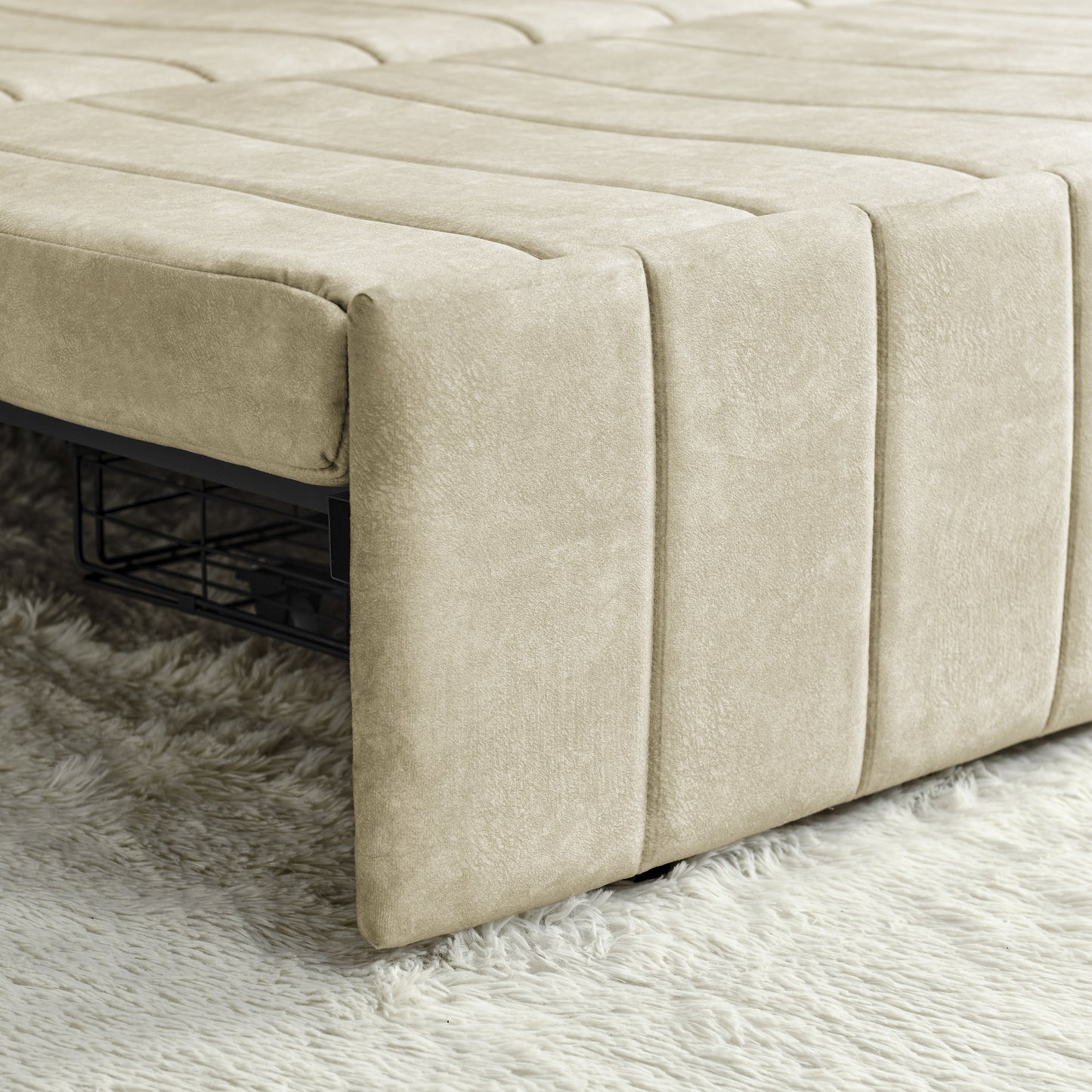 3 - in - 1 Pull - Out Bed Sleeper: Modern Upholstered 3 - Seat Lounge Sofa with Rolled Arms, Copper Nails, and 2 Drawers