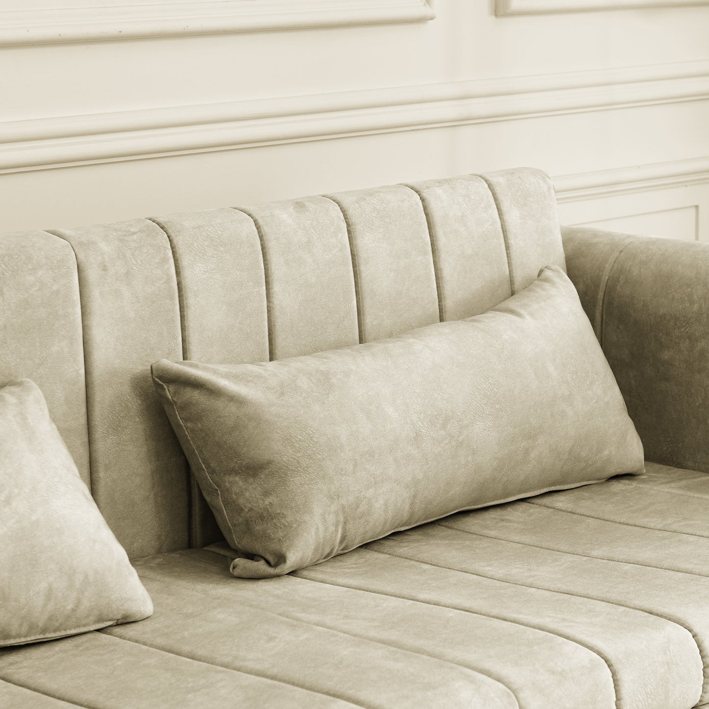 3 - in - 1 Pull - Out Bed Sleeper: Modern Upholstered 3 - Seat Lounge Sofa with Rolled Arms, Copper Nails, and 2 Drawers