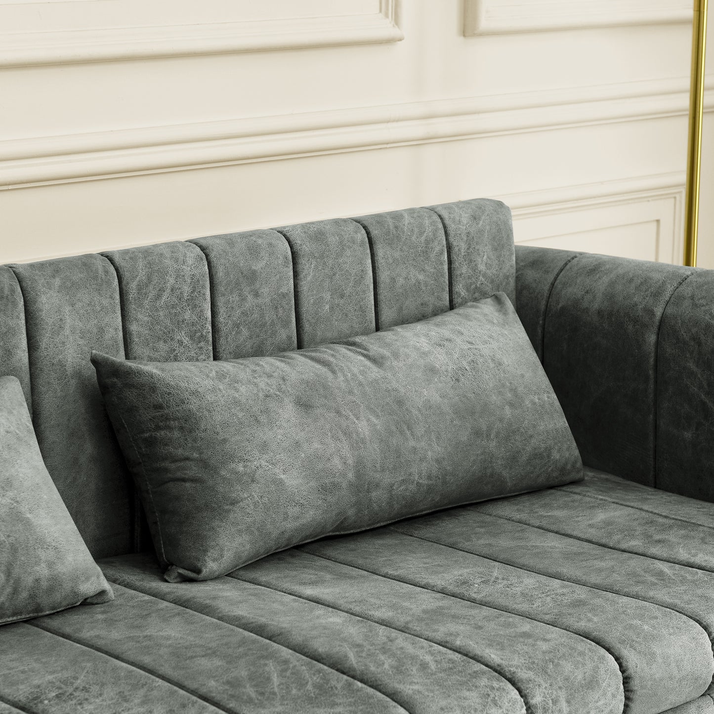 3 - in - 1 Pull - Out Bed Sleeper: Modern Upholstered 3 - Seat Lounge Sofa with Rolled Arms, Copper Nails, and 2 Drawers