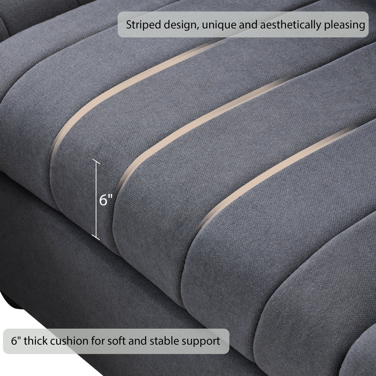 L-Shape 5-Seat Sofa with Ottoman - Vertical Stripes, 2 Pillow