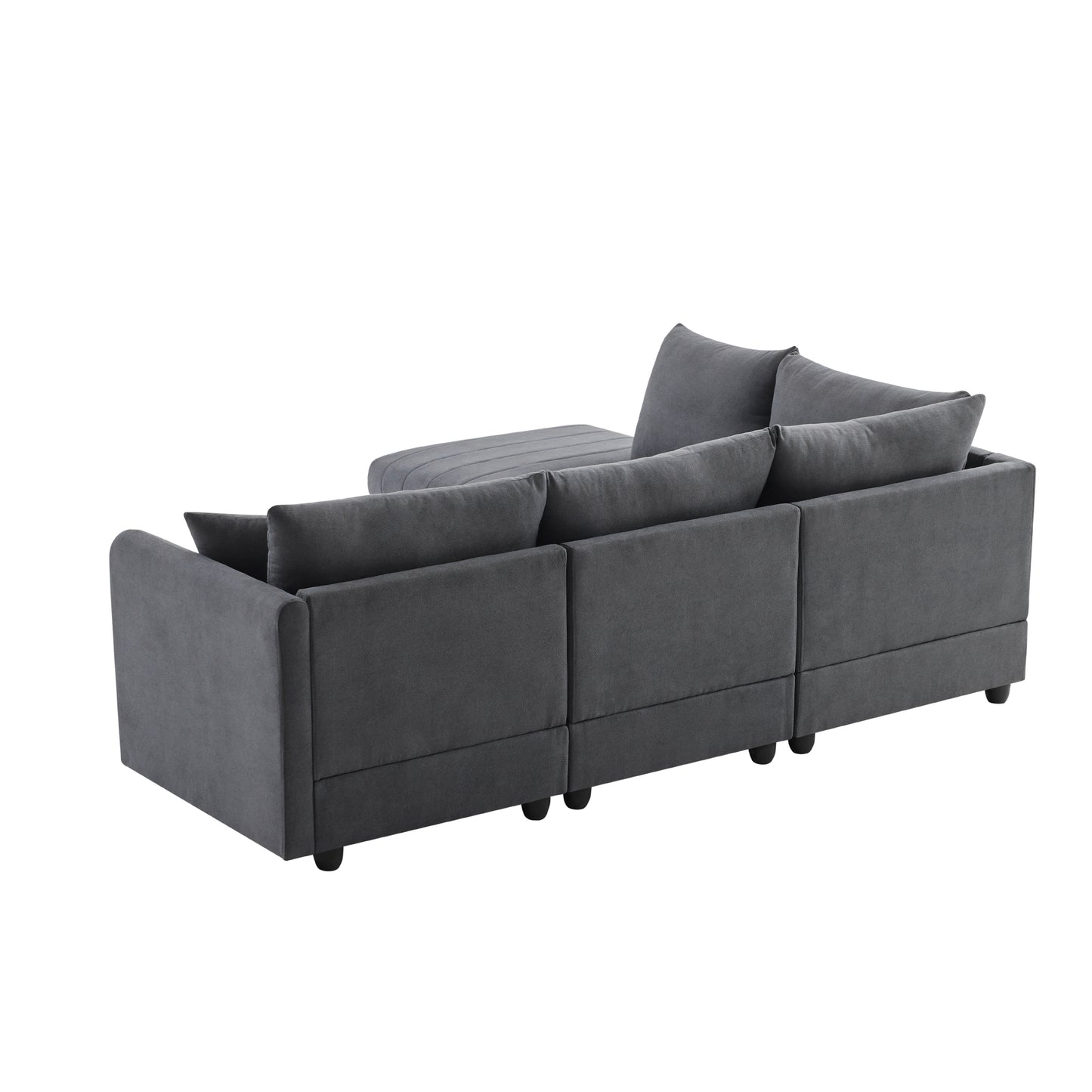 L-Shape 5-Seat Sofa with Ottoman - Vertical Stripes, 2 Pillow