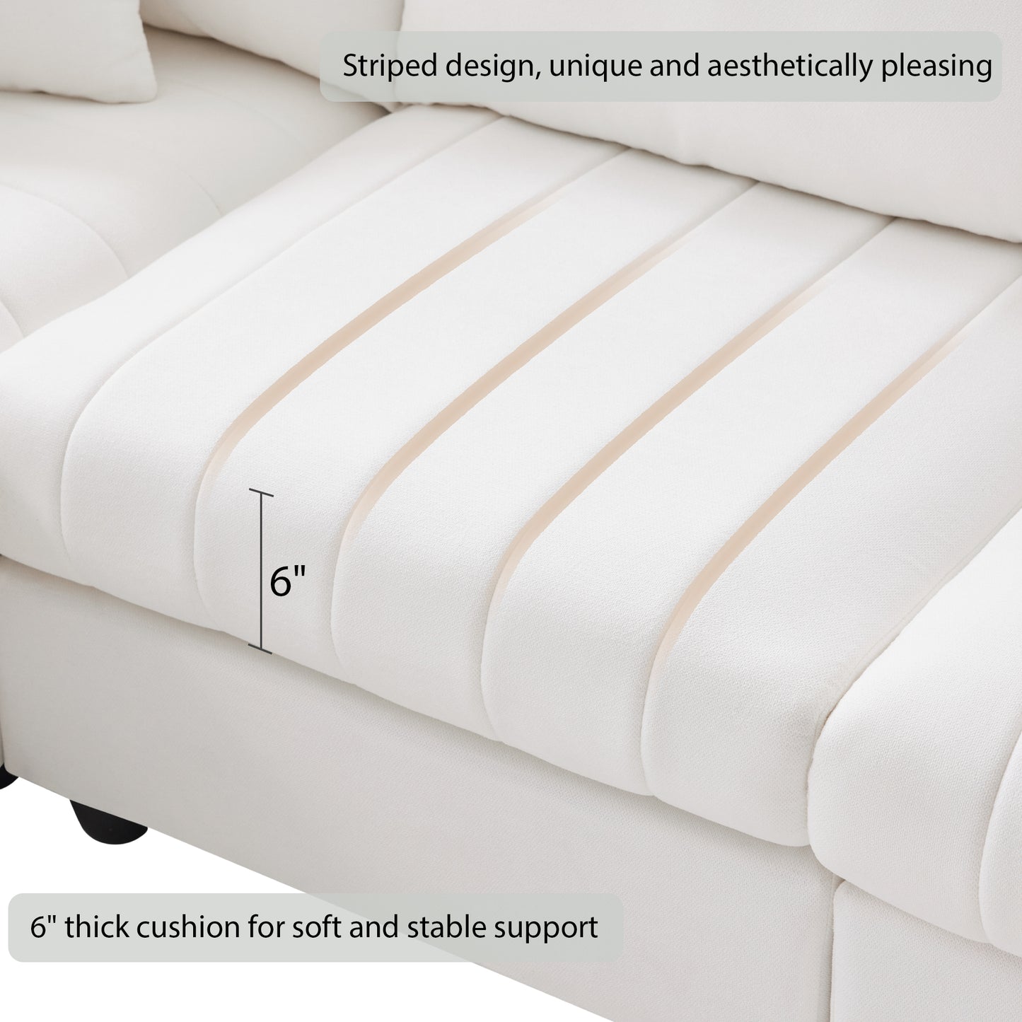 L-Shape 5-Seat Sofa with Ottoman - Vertical Stripes, 2 Pillow