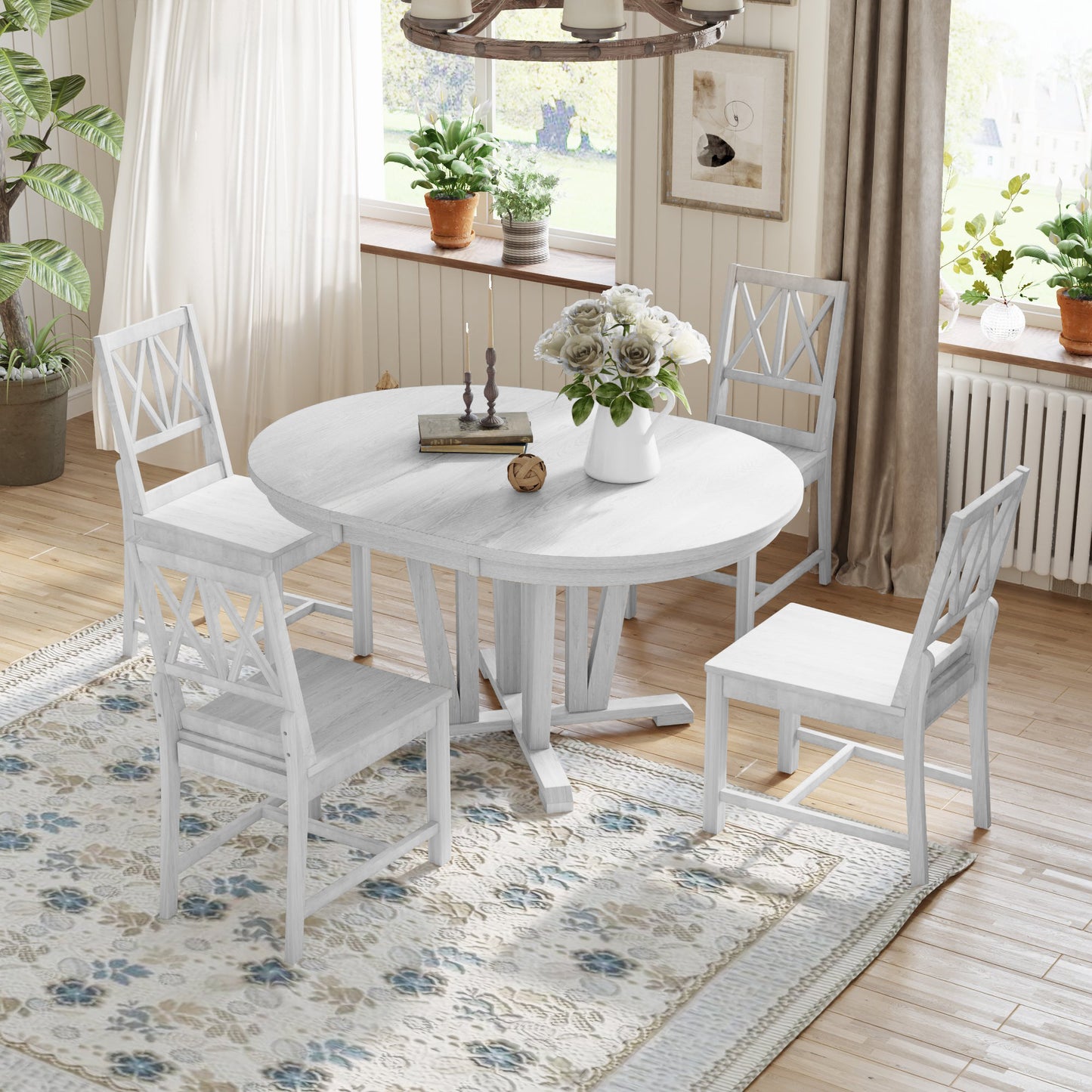 Rustic Kitchen Dining Set - Round, Extendable Table