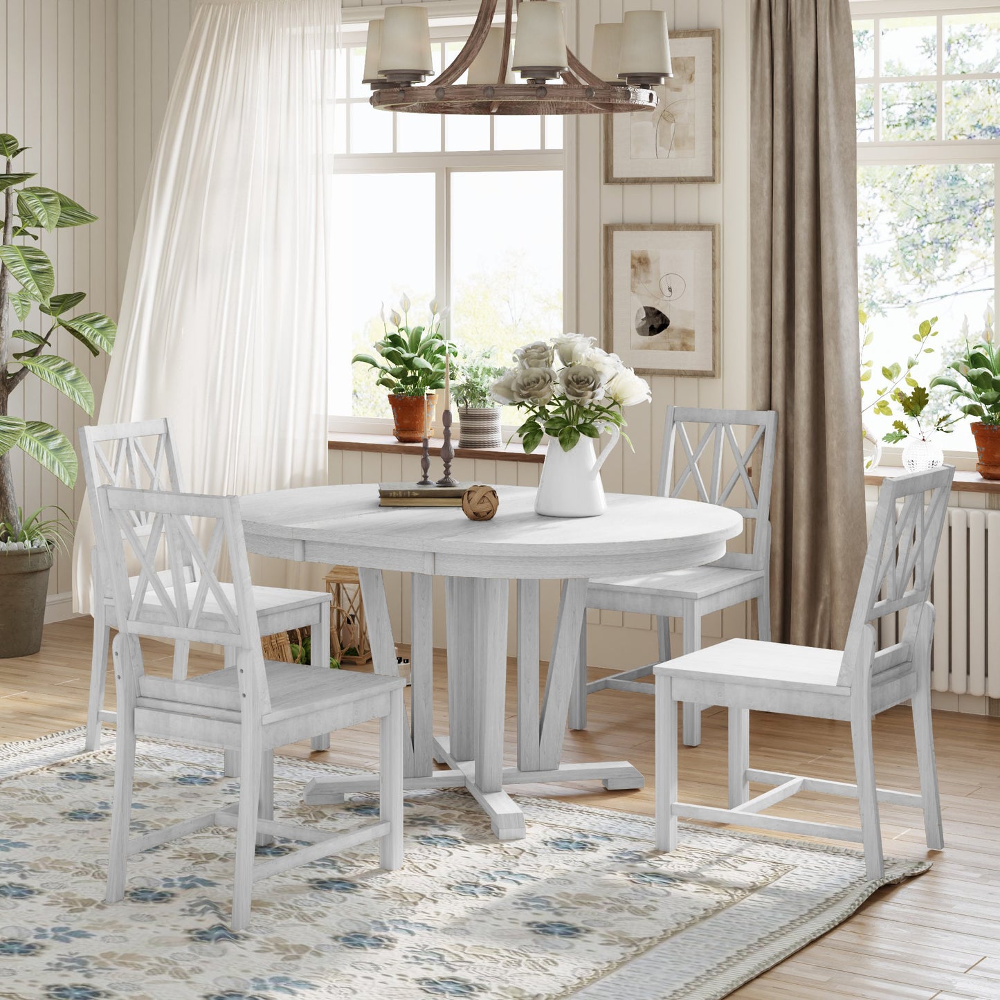 Rustic Kitchen Dining Set - Round, Extendable Table