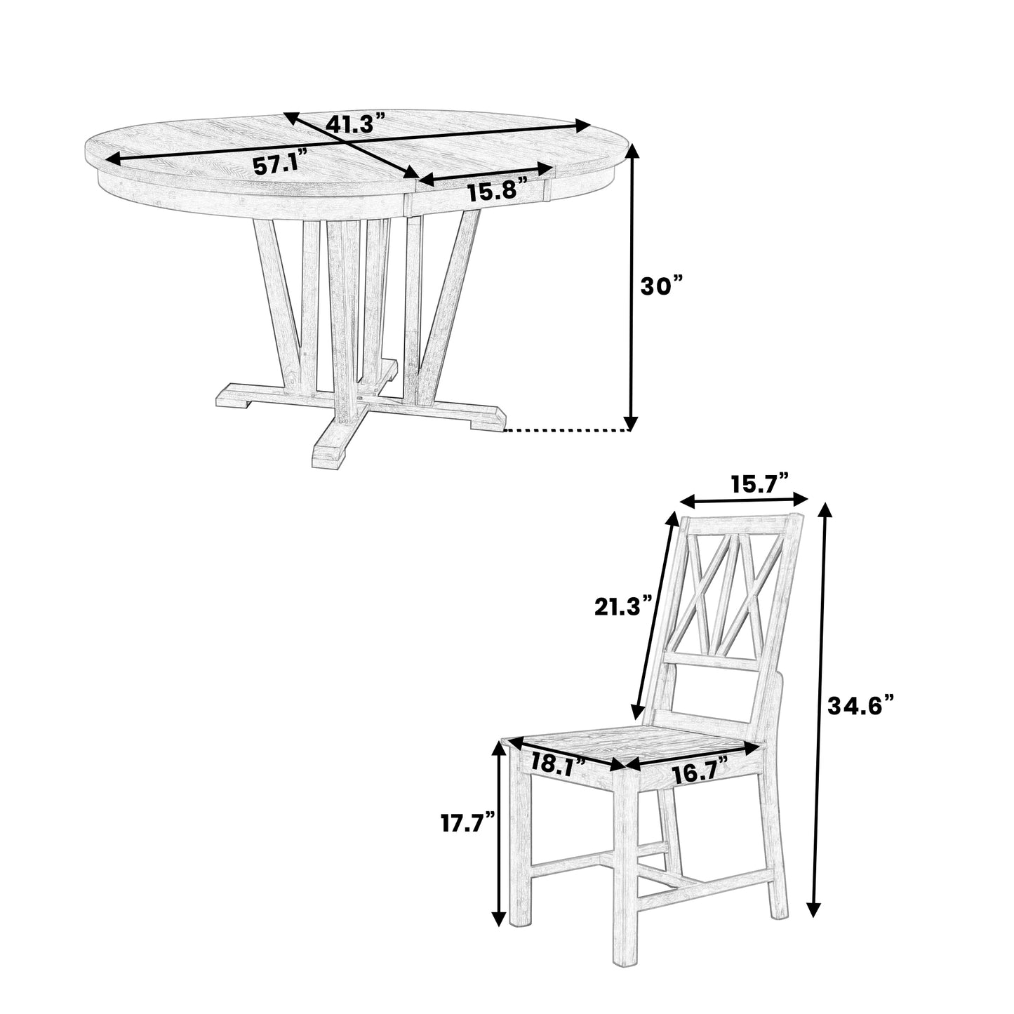 Rustic Kitchen Dining Set - Round, Extendable Table