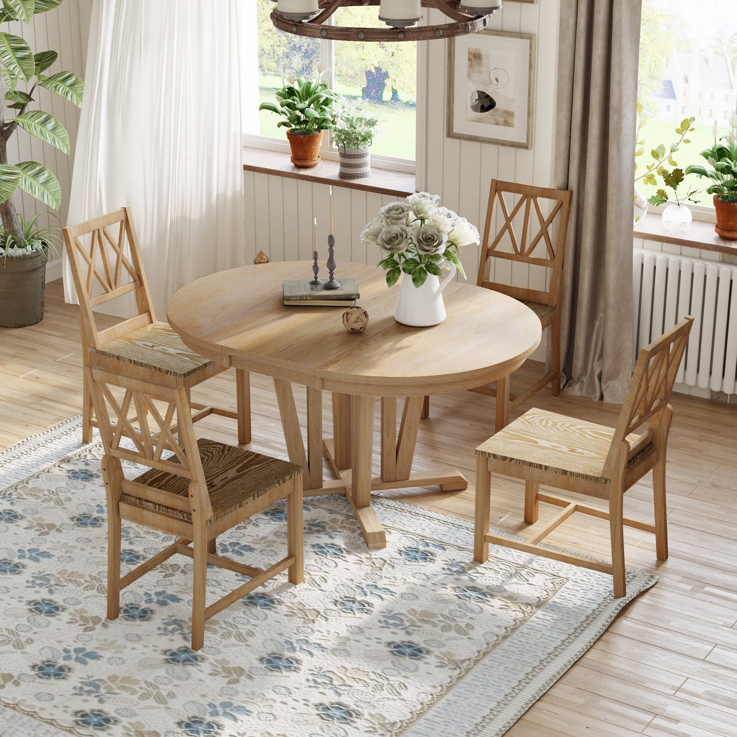 Rustic Kitchen Dining Set - Round, Extendable Table