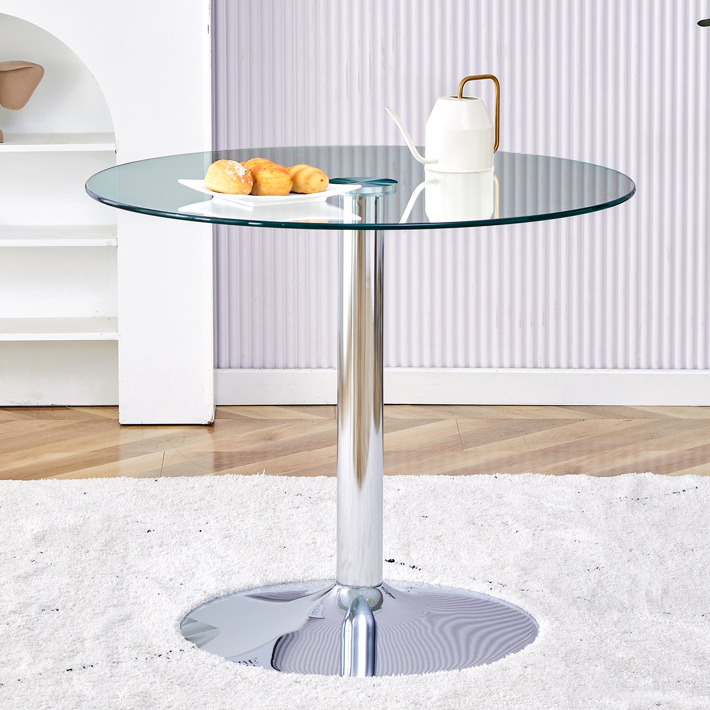 Modern Minimalist Round Dining Table - Gold Metal Legs, Diameter Glass Top for Multiple Rooms