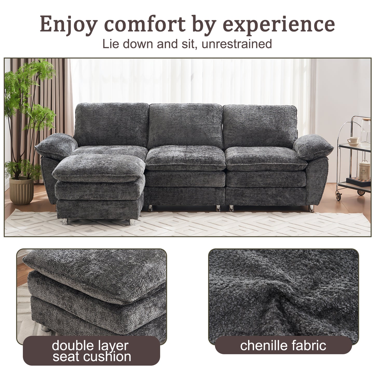 4 - Color Modern Sofa Couch: Deep Seating, Ottoman for Living Room