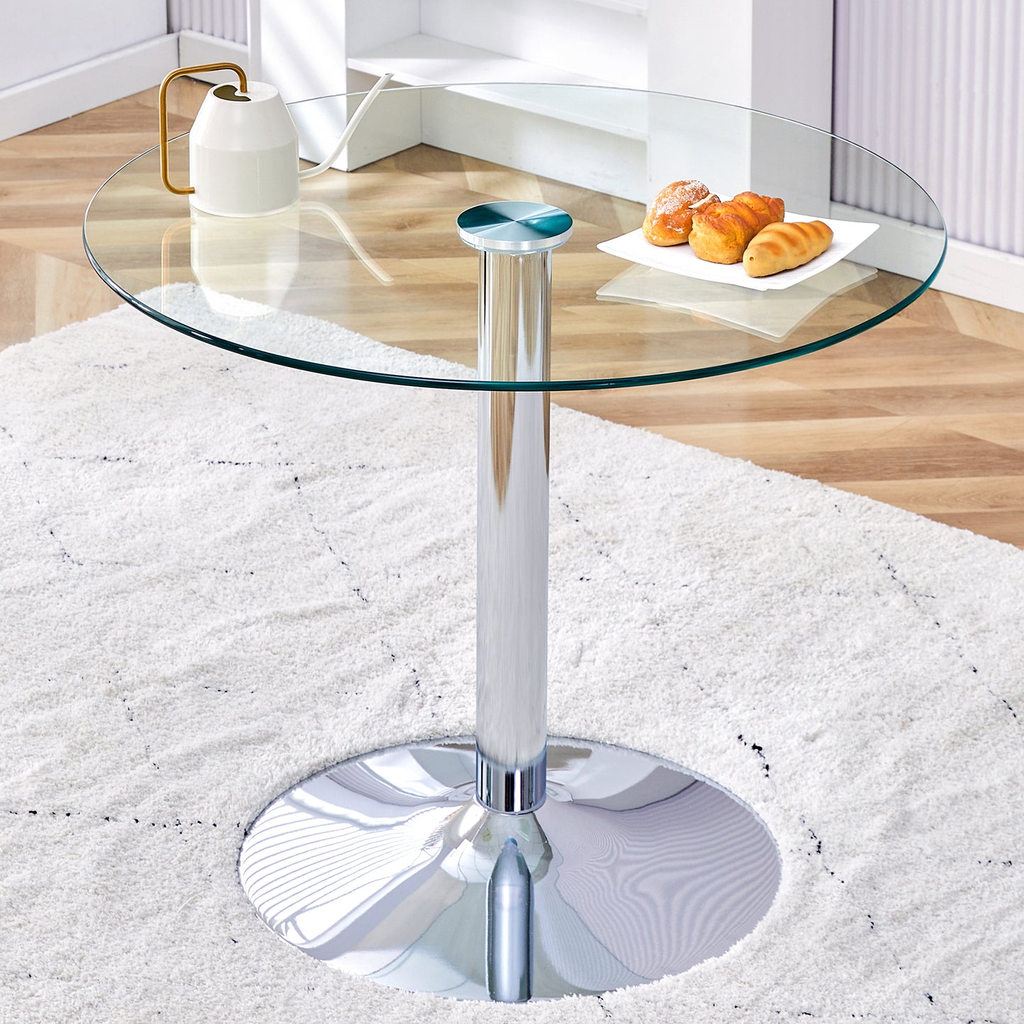 Modern Minimalist Round Dining Table - Gold Metal Legs, Diameter Glass Top for Multiple Rooms