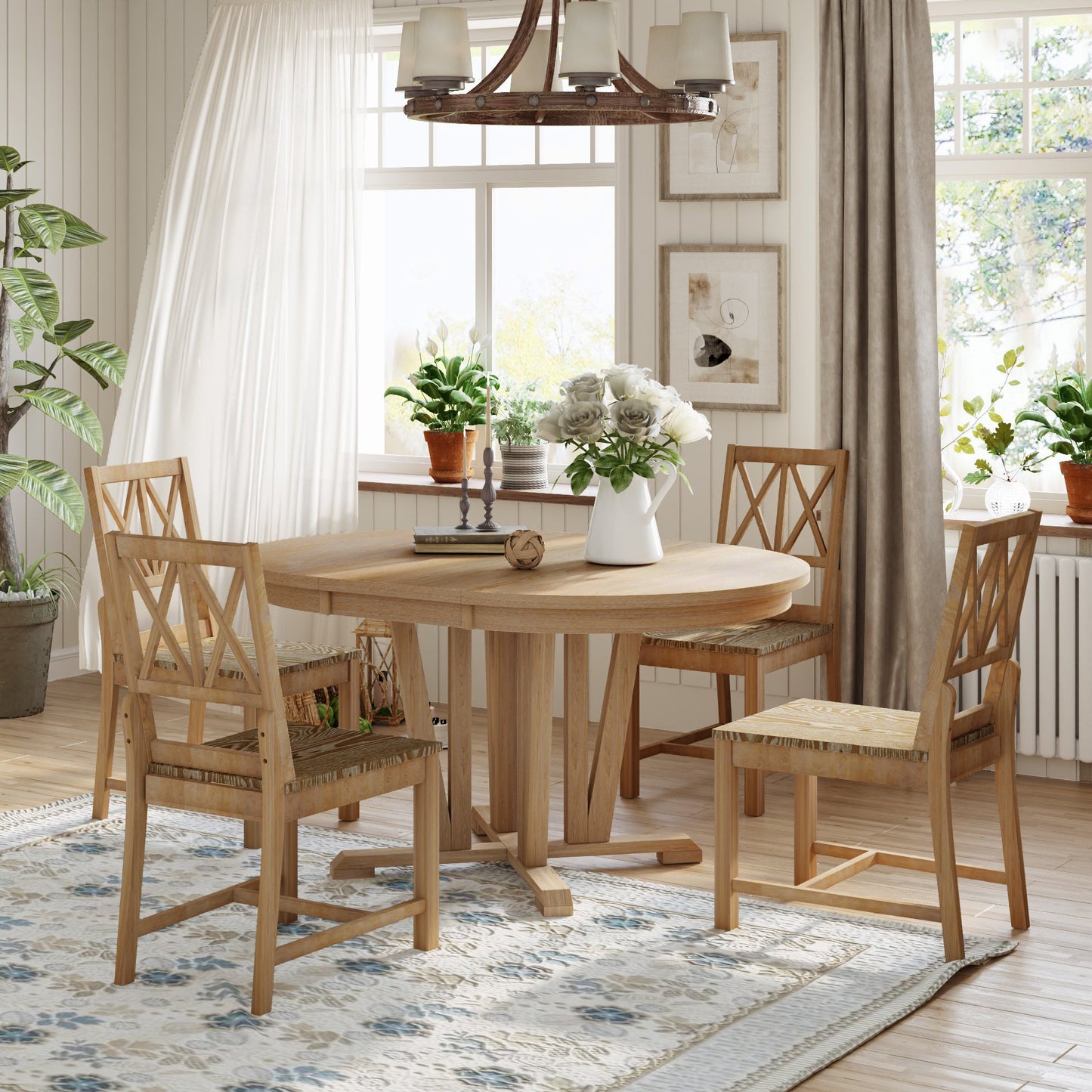 Rustic Kitchen Dining Set - Round, Extendable Table