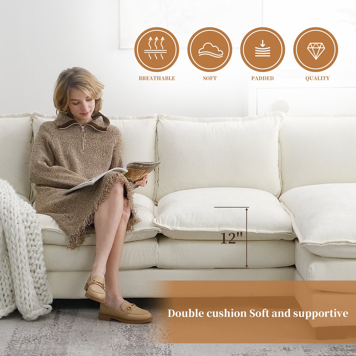 Modern Convertible Sectional Sofa,L-shaped Reversible CouchSet with PillowsAnd Ottoman 3Colors