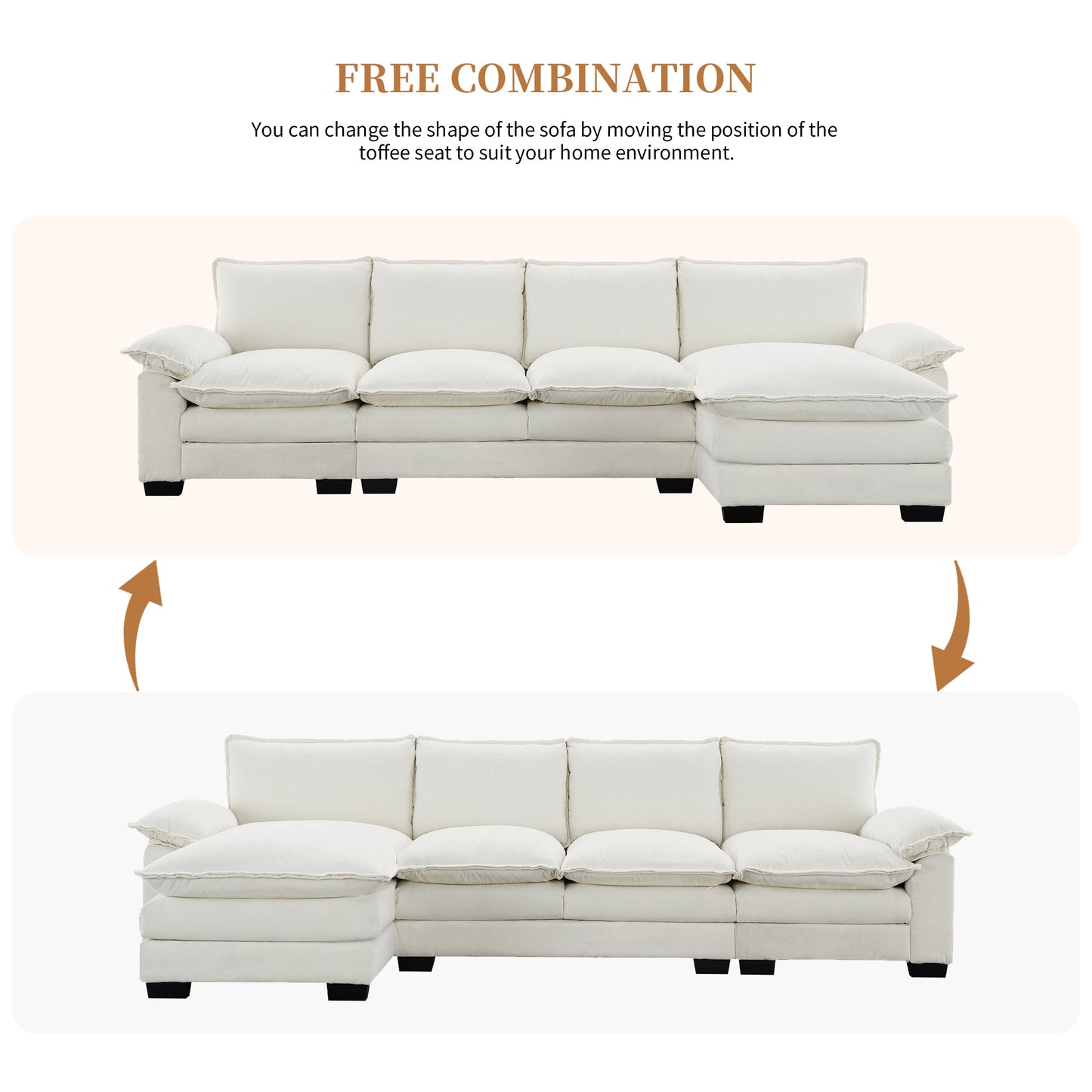 Modern Convertible Sectional Sofa,L-shaped Reversible CouchSet with PillowsAnd Ottoman 3Colors