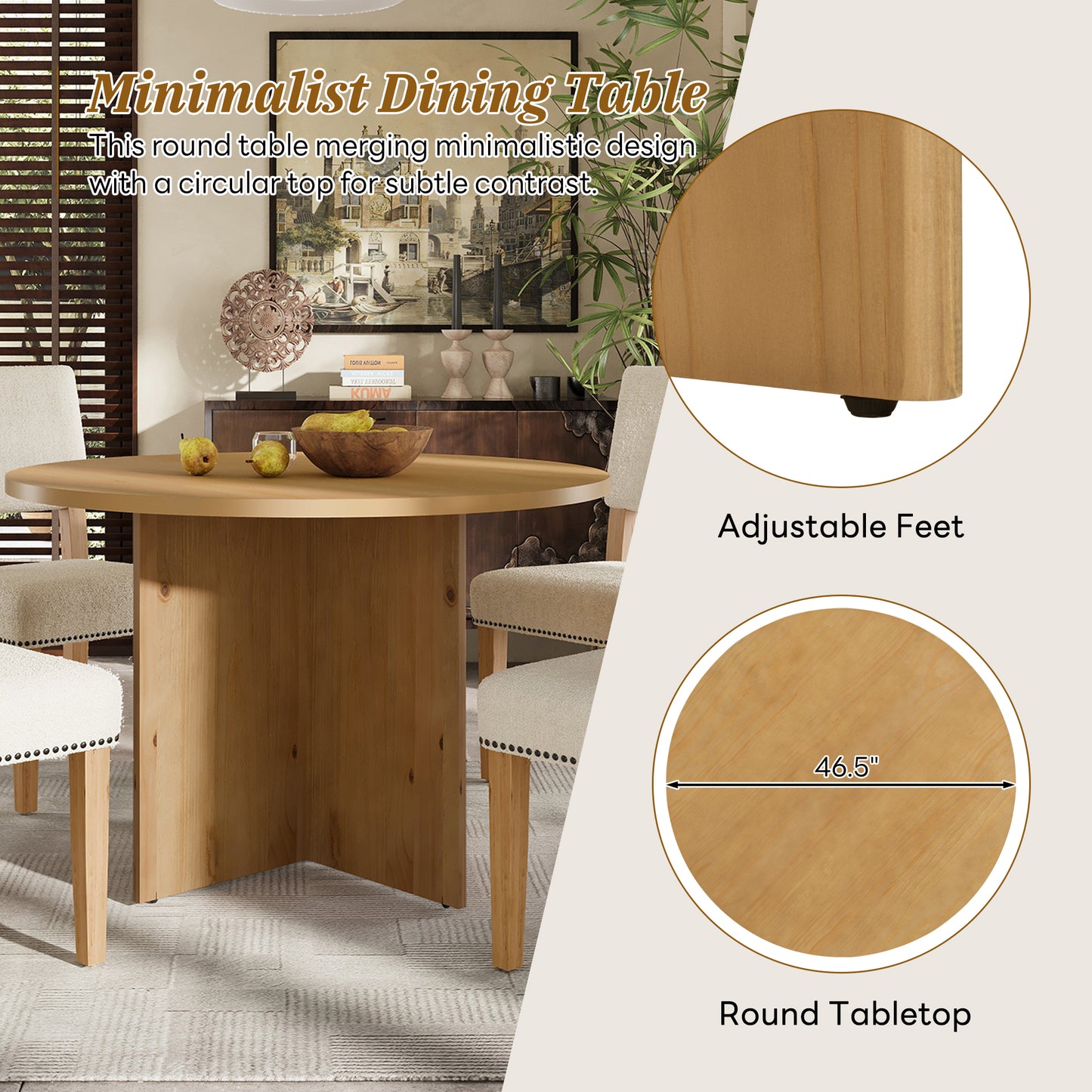 "Round 5-Piece Pedestal Dining Table Set including 4 Upholstered Dining Chairs