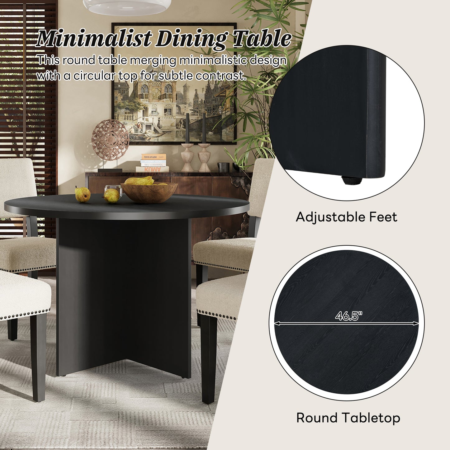 "Round 5-Piece Pedestal Dining Table Set including 4 Upholstered Dining Chairs