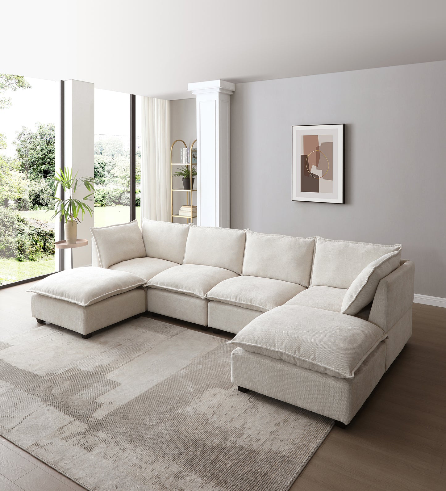 U-Shaped Sectional - Beige, Freely Combinable, Comfortable 3 Colors