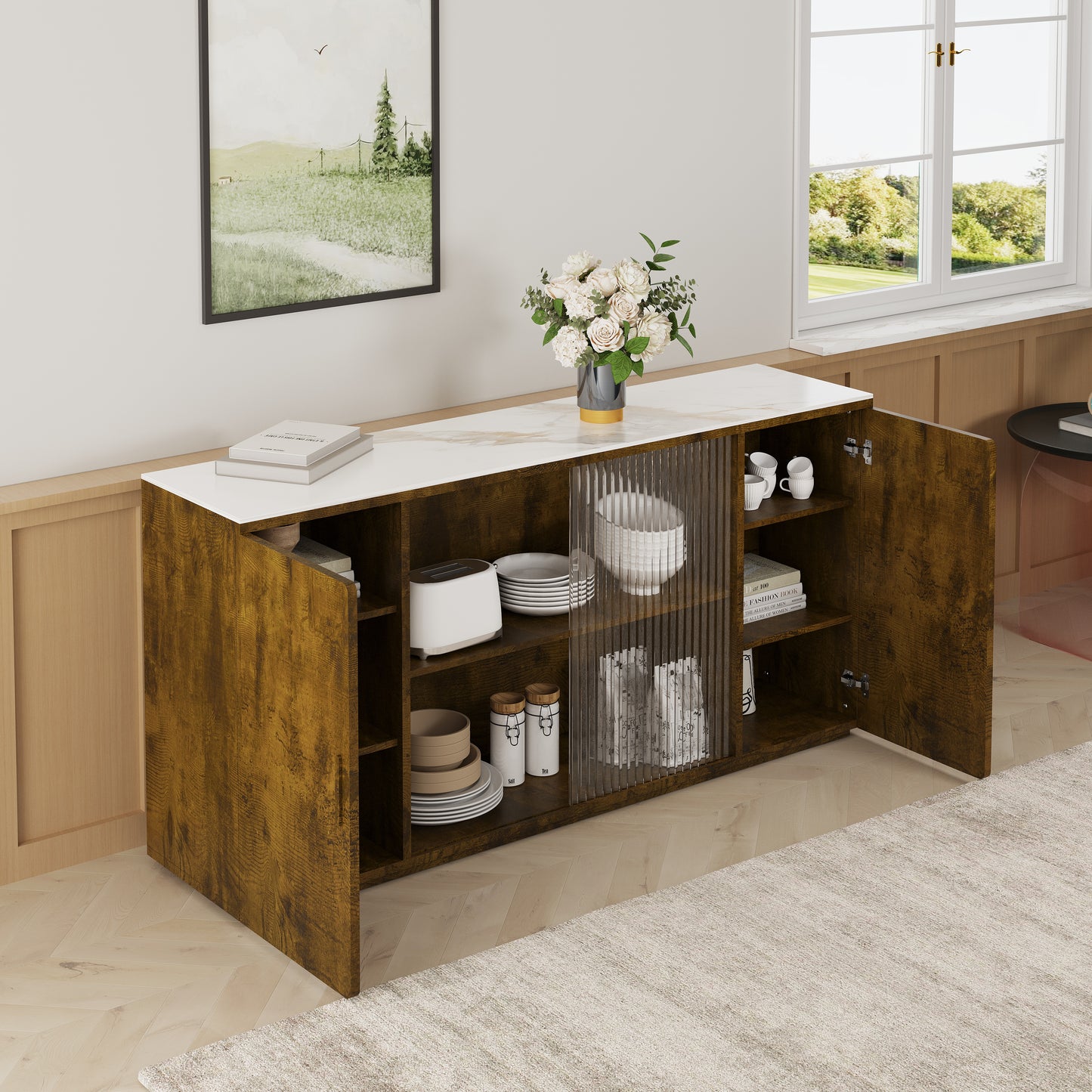 Wooden Side Cabinets - Glass Doors, Dust-Free Storage for Living, Dining Rooms