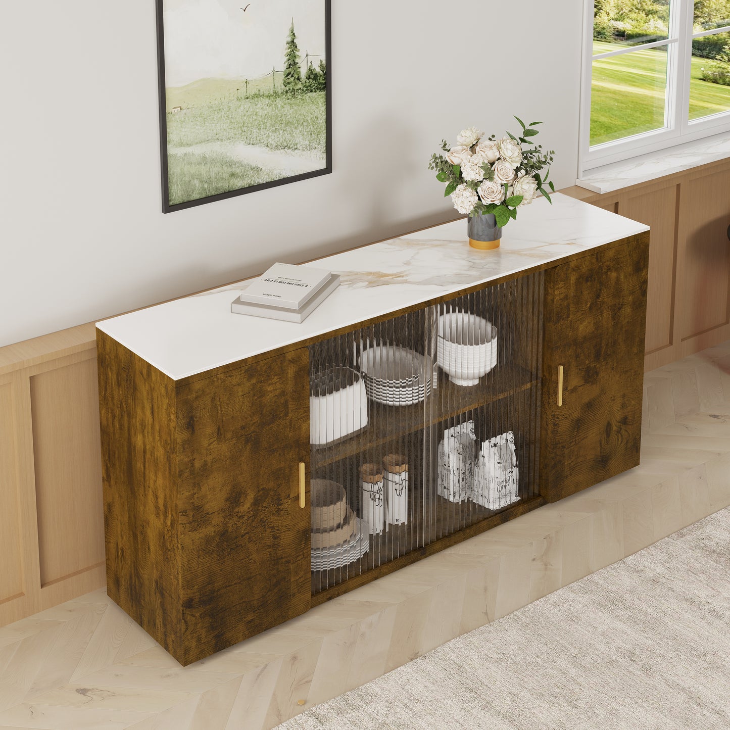 Wooden Side Cabinets - Glass Doors, Dust-Free Storage for Living, Dining Rooms