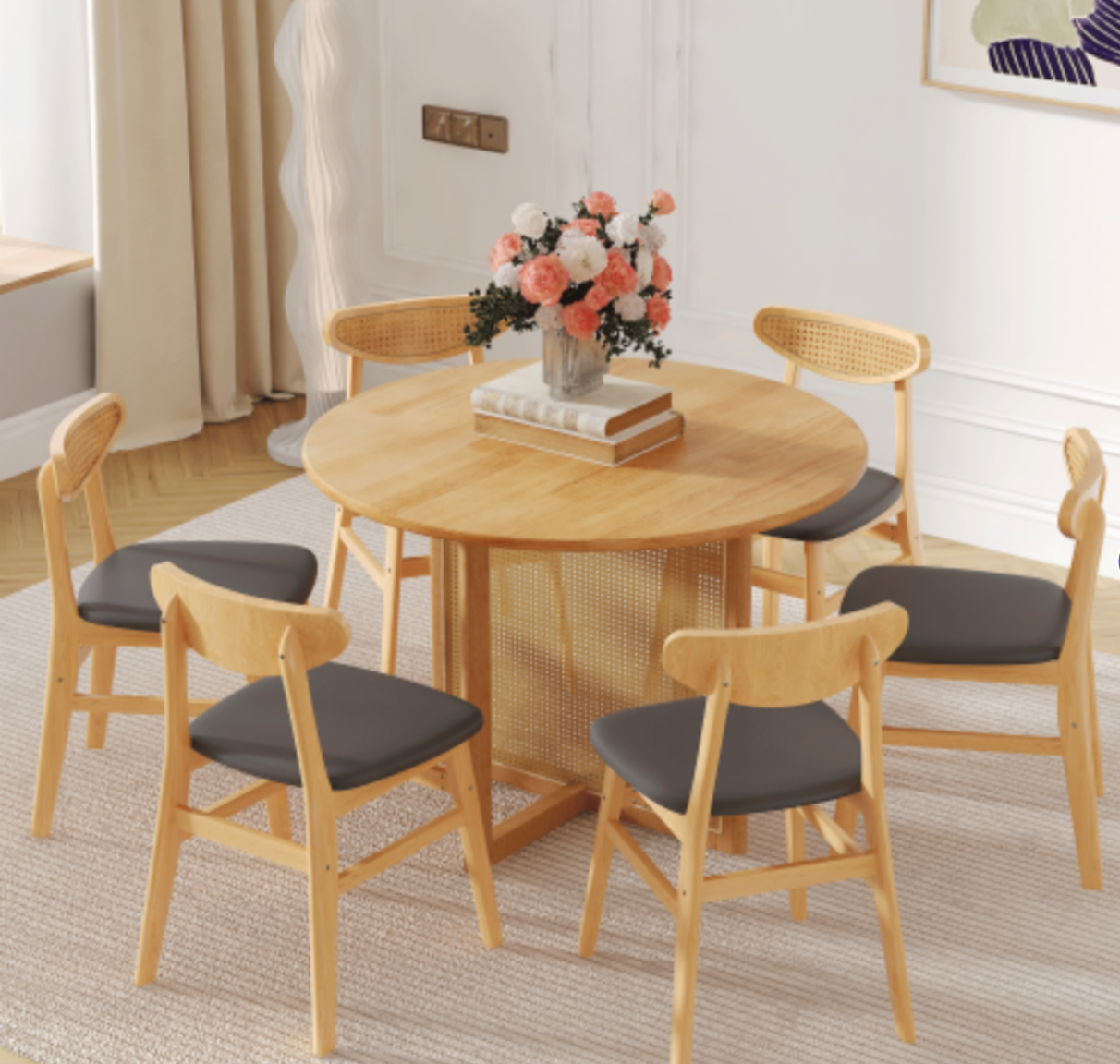 42 inch diameter solid wood round dining table,Table and chair set