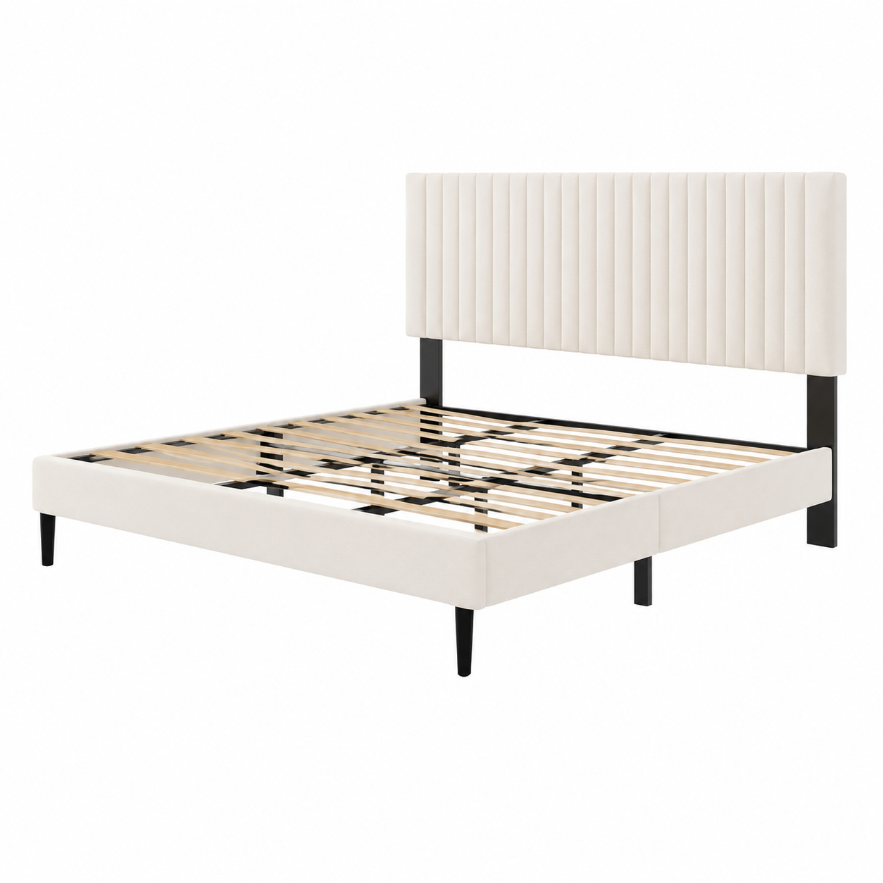 Velvet Upholstered Platform Bed with Height-Adjustable Headboard – King/Queen/Full, No Box Spring Needed