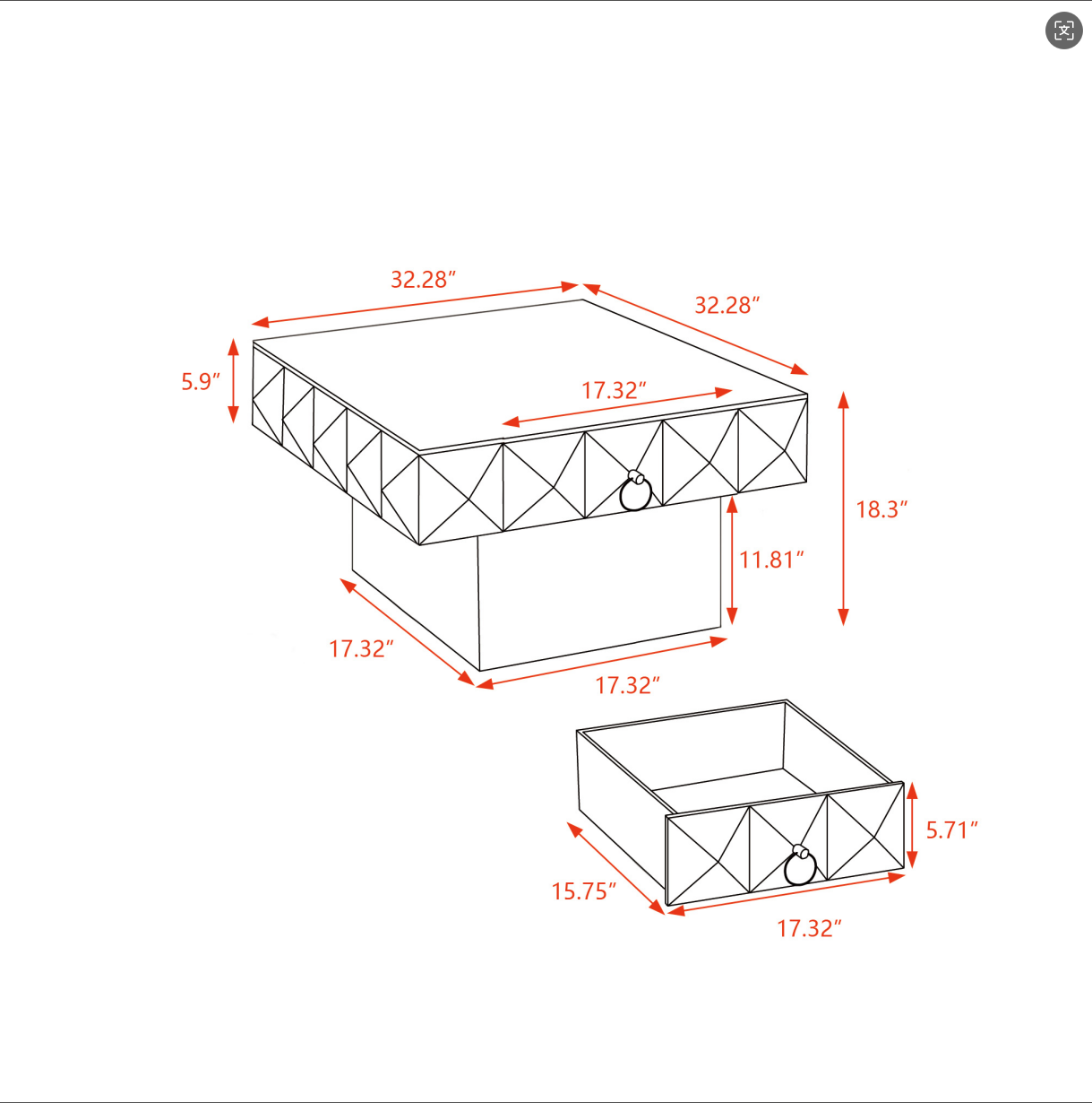 32.28'' Retro Coffee Table: 3D Embossed Pattern, 2 Drawers, MDF Base