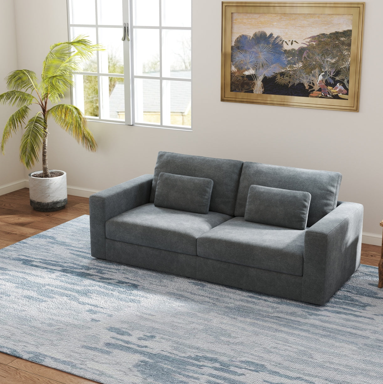 Modern 3 - Seater Living Room Sofa: Double Cushioning, Detachable Cover for Easy Maintenance
