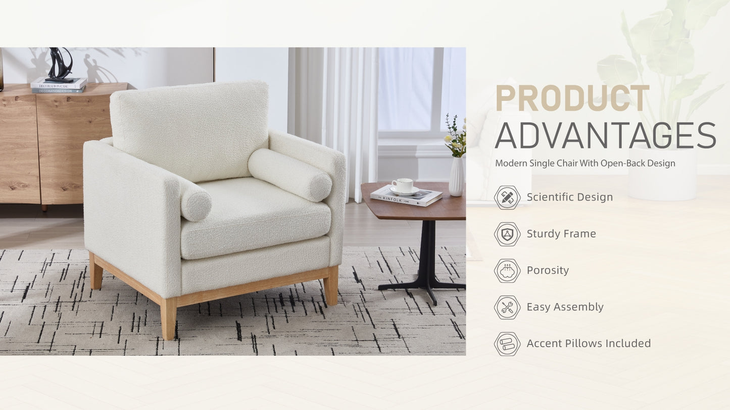 Modern Farmhouse Performance Accent Chair with Natural Wood Legs