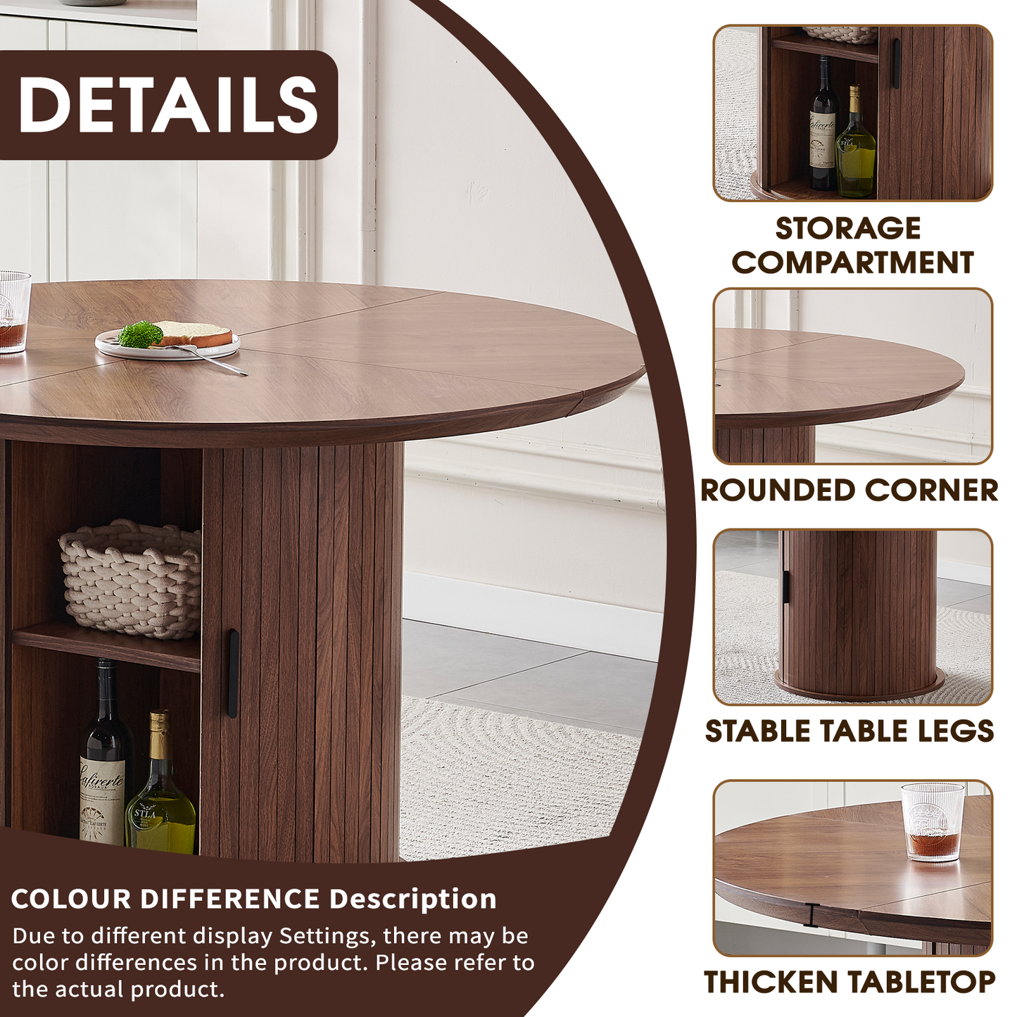 Round Dining Table with Two Layers of Storage Shelves