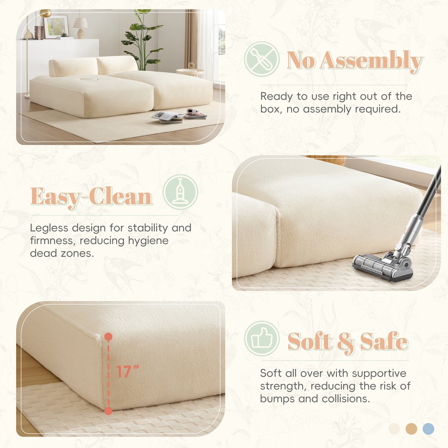 Plush Fabric Oversized Modular Sofa Bed,Single lounge chair without armrests