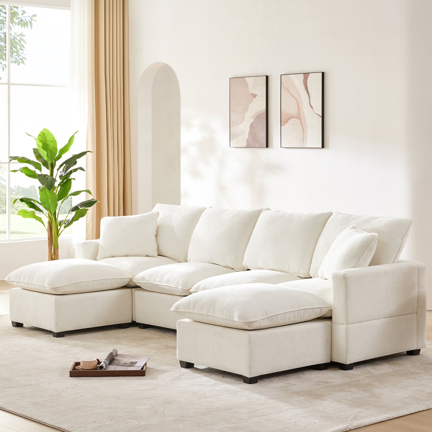 4-7 Seat Chenille Sectional Couch Set with 2 Pillows