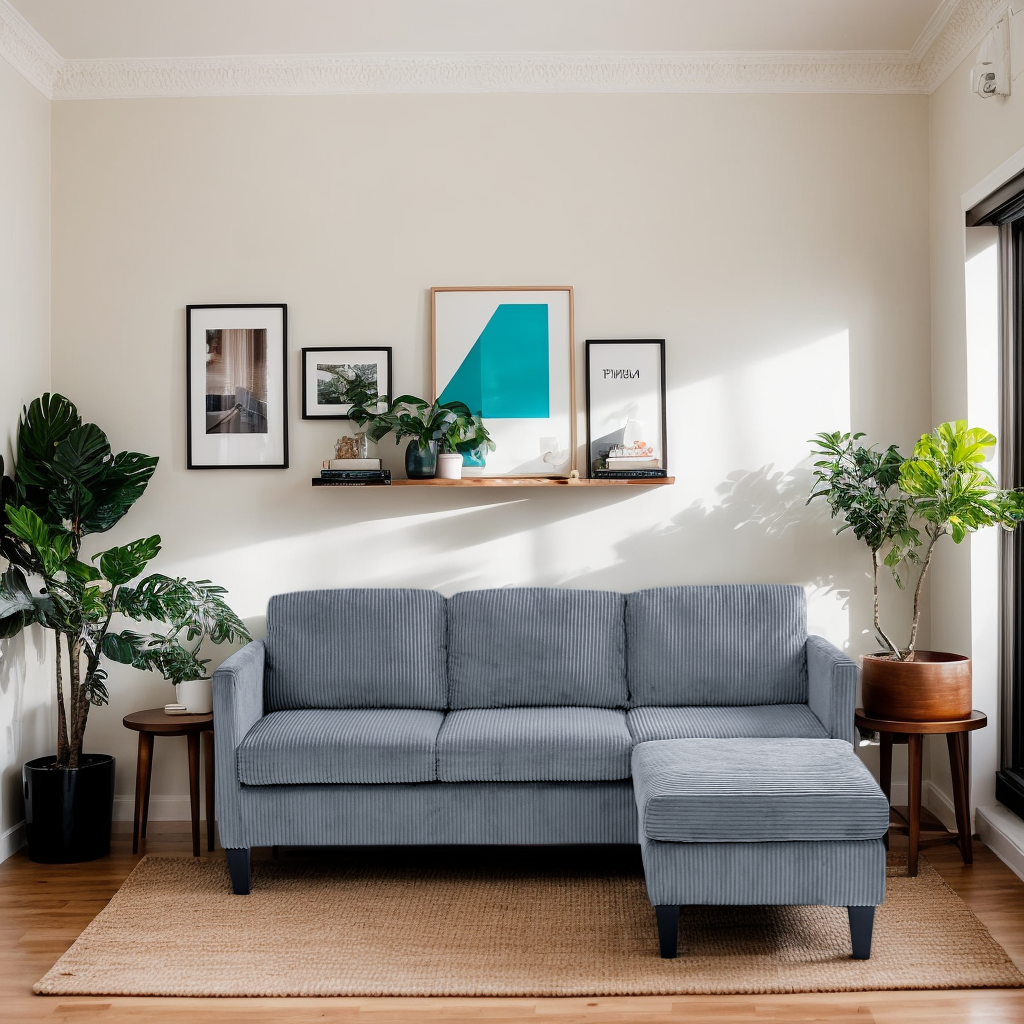 Padded Corduroy L-Shaped Sofa for Living Rooms, Apartment