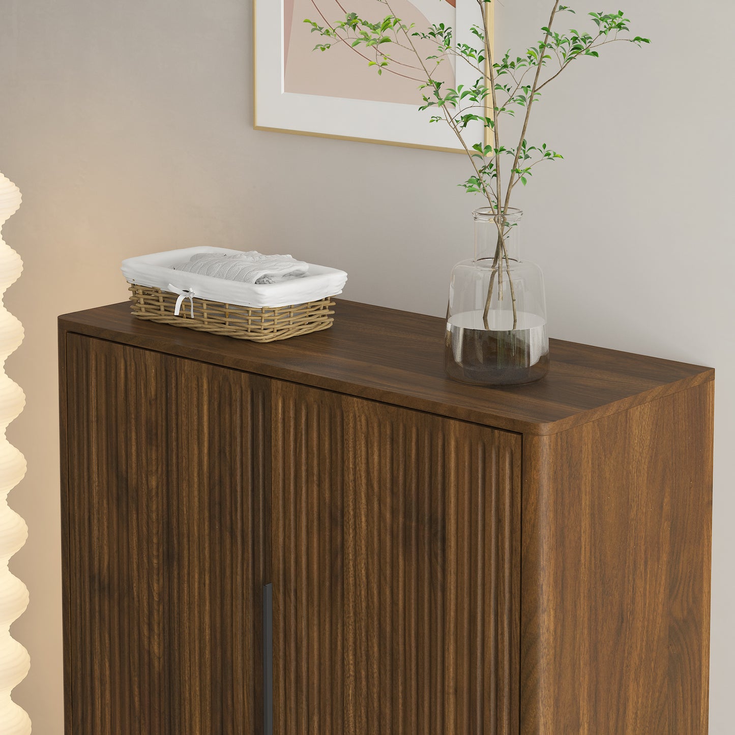 Modern Shoe Organizer with Adjustable Shelves | 4-Layer Entryway Shoe Cabinet – Walnut/Natural Wood, Anti-Tip Design