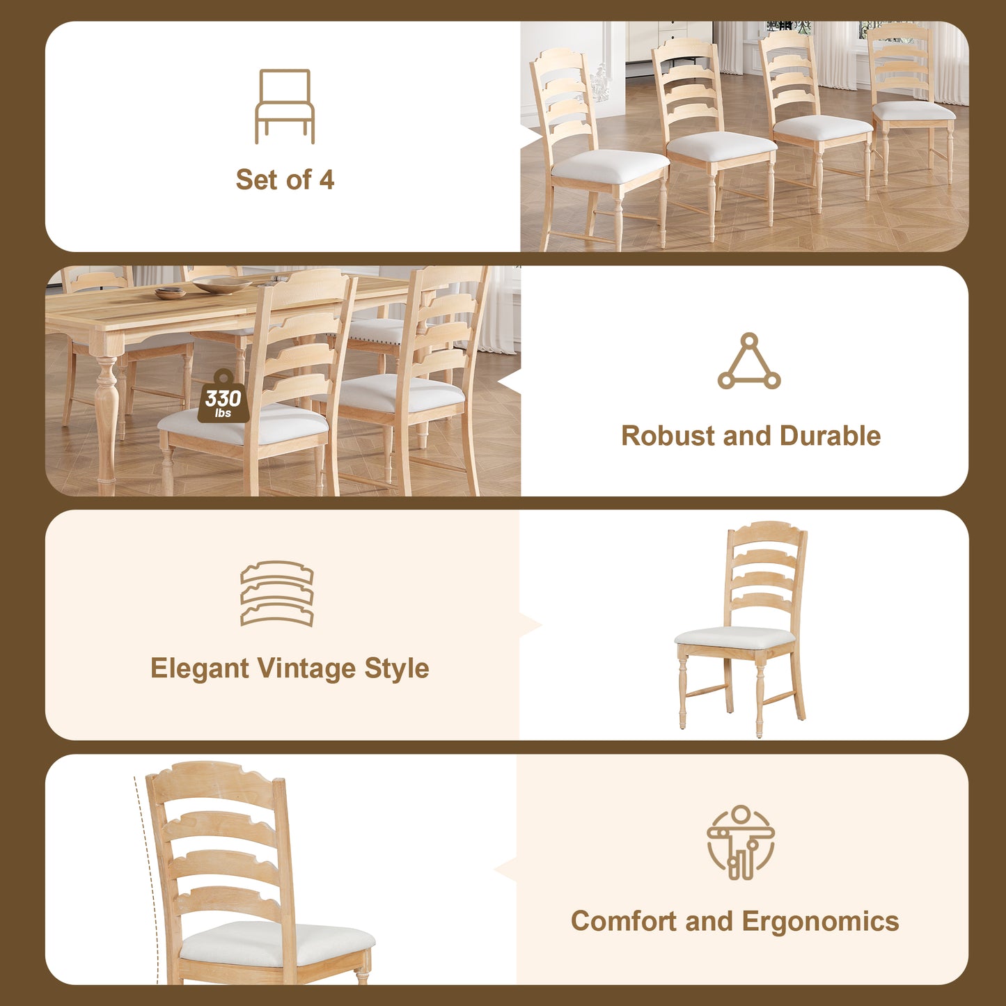 82.7inch 6-Piece Dining Table Set with 23.6inch Leaf, 50.4inch Bench and 4 Chairs