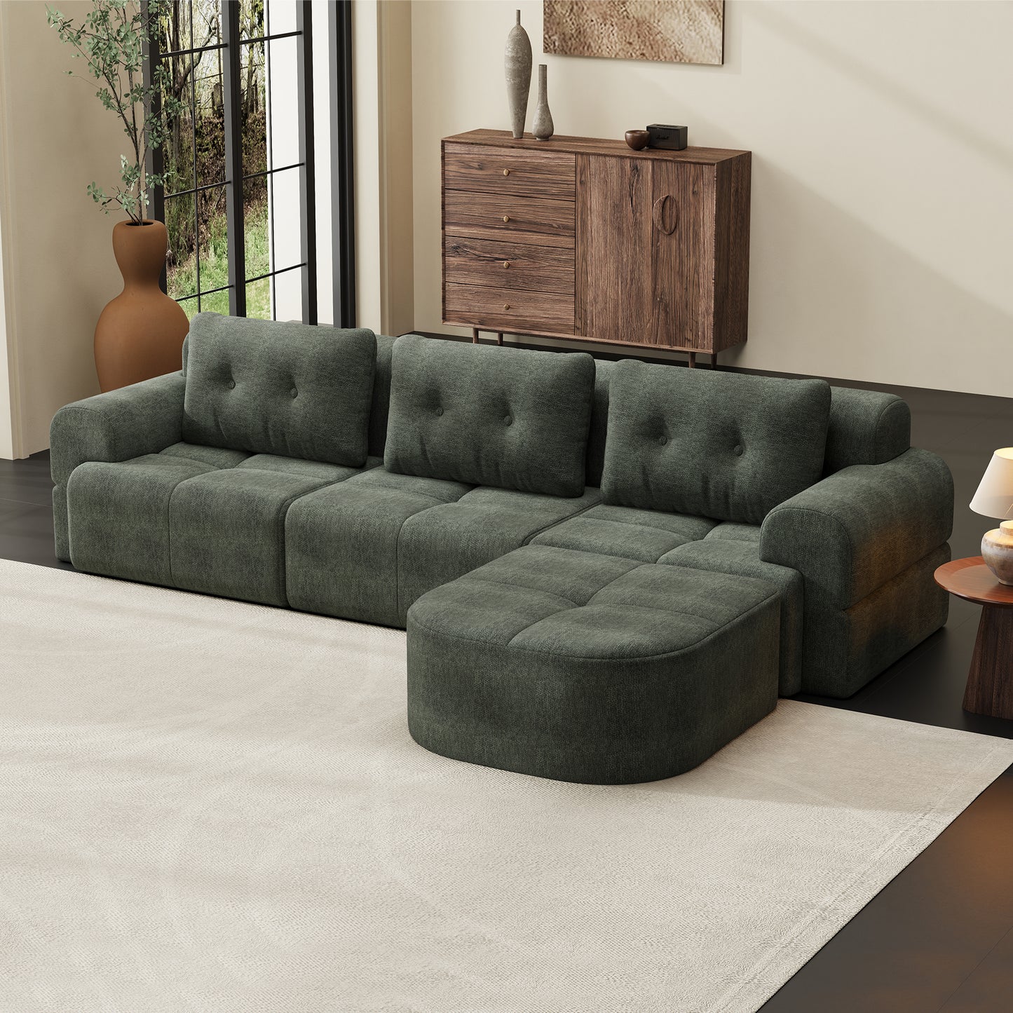 Modular Sectional Sofa with Chaise – Full-Foam Comfort, Chenille Fabric, Compression Packaged