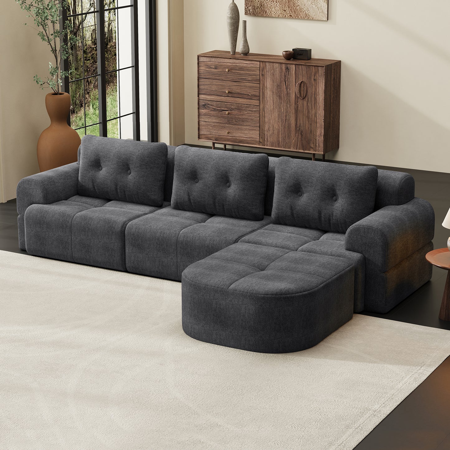 Modular Sectional Sofa with Chaise – Full-Foam Comfort, Chenille Fabric, Compression Packaged