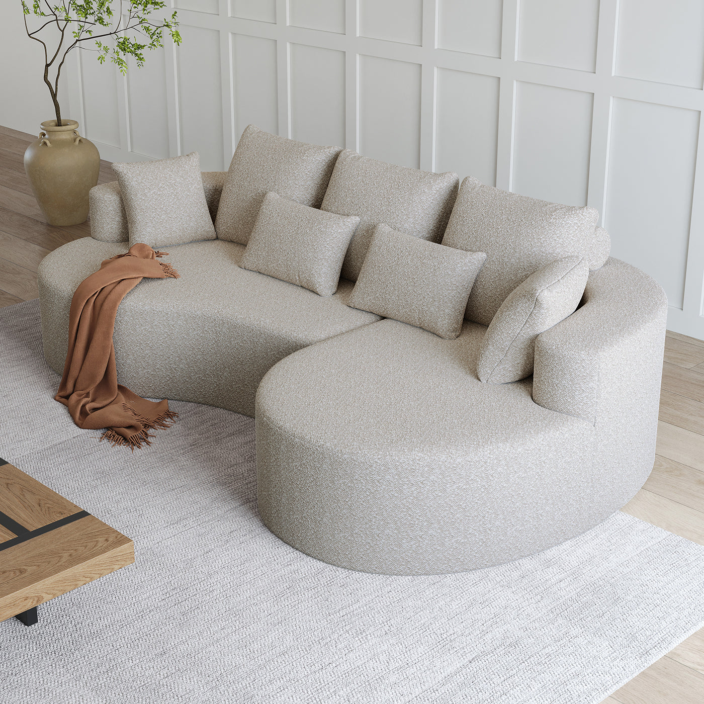 Modern Upholstered Oversized Sectional Sofa,  Chenille 4-Seater Extra Deep & Wide Seat Curved Cloud Couch with 7 Pillows
