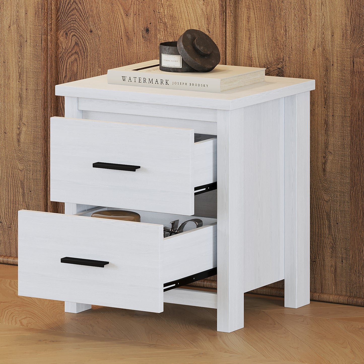 Vintage Two Drawer Wooden Nightstand, Simple and Generous, Large Storage Space