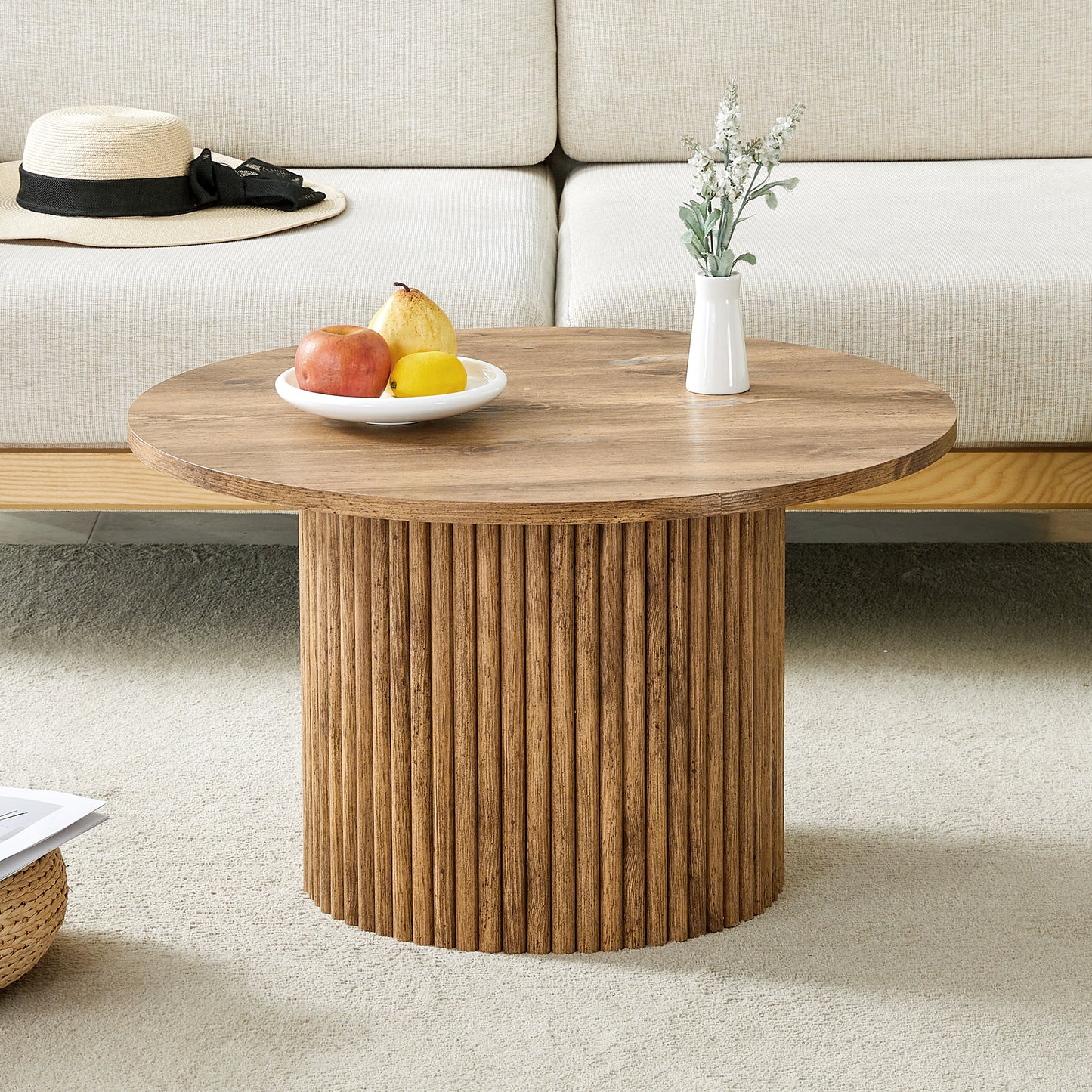 Modern Circular Coffee Table in MDF with 27.5 - Inch Diameter and Cylindrical Legs: A Home Decor Focal Point