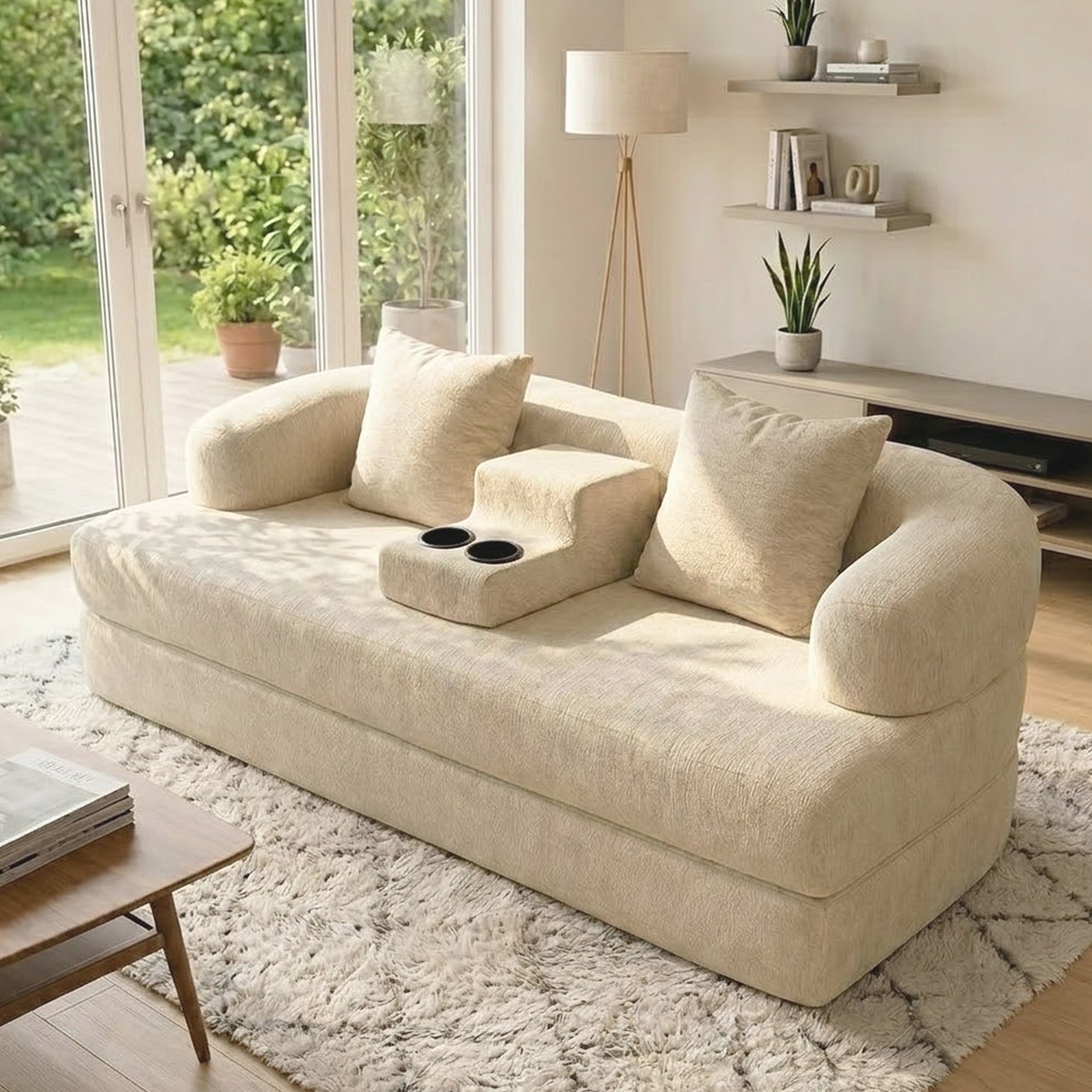 2-in-1 Convertible Sleeper Sofa Bed with Cup Holders